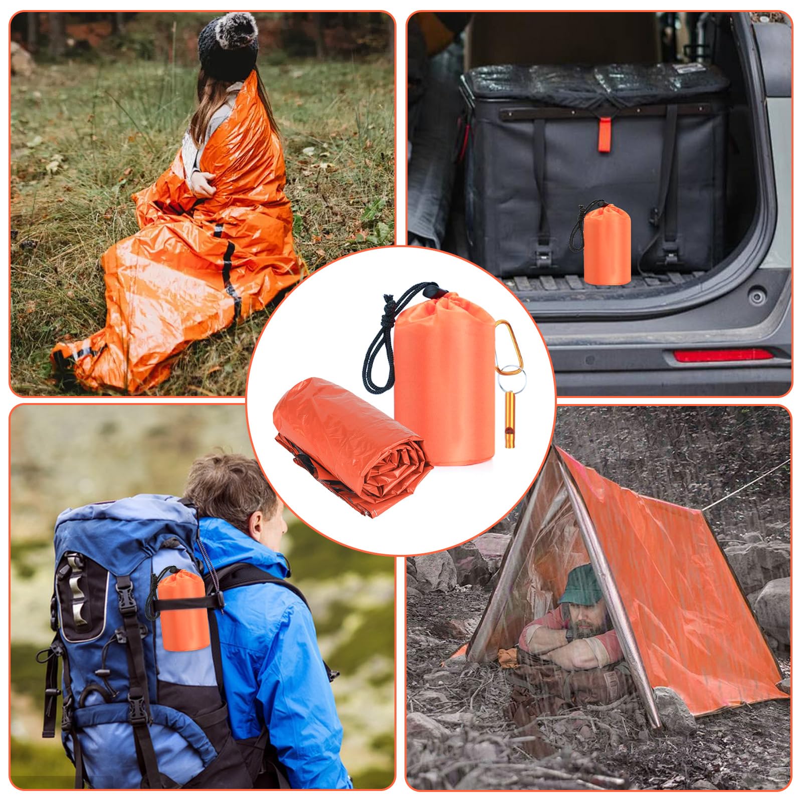 Saco de dormir de emergencia ultraligero impermeable con manta salvavidas y silbato de señal