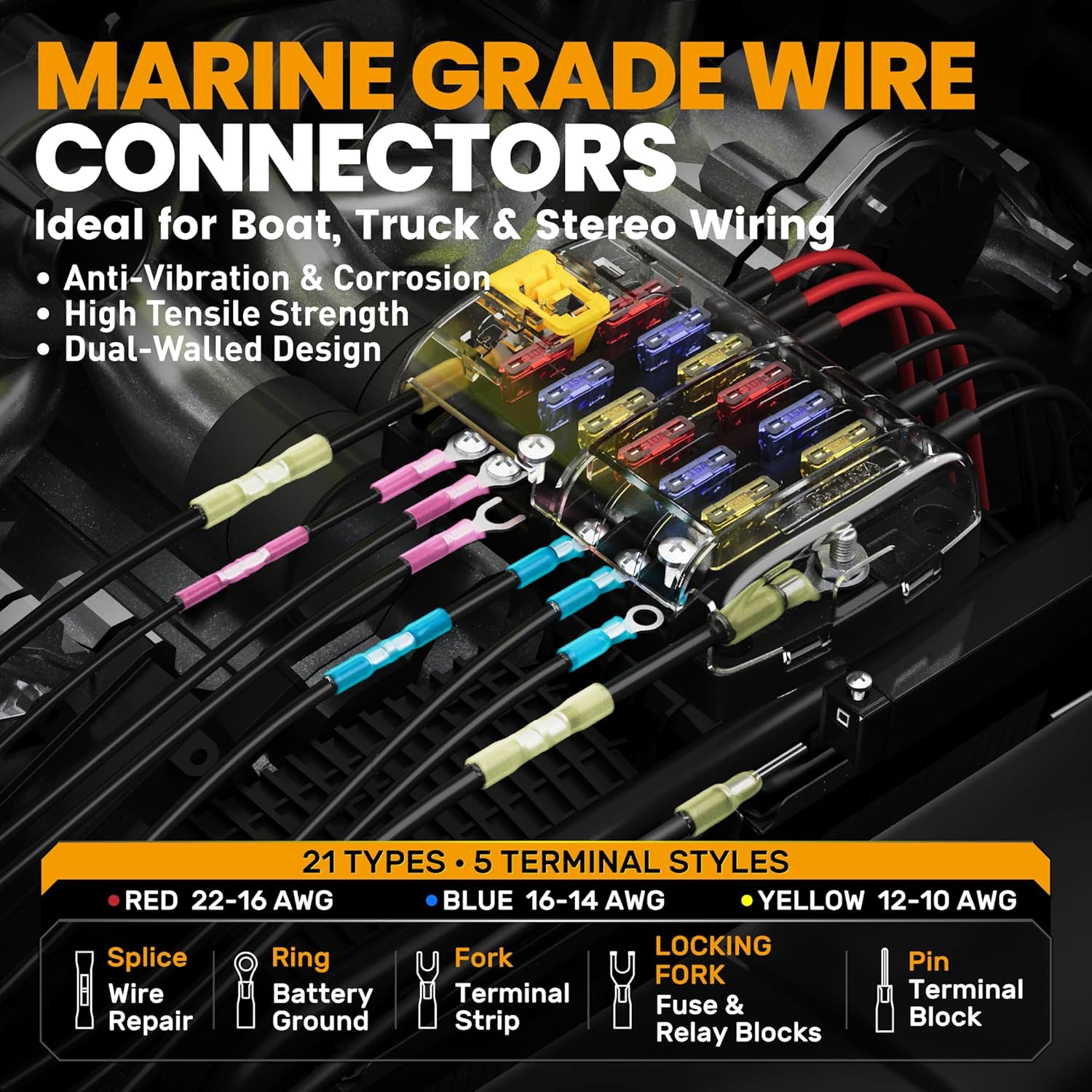 SOMELINE Crimping Tool for Heat Shrink Connectors Kit, with 21 Size Marine Grade Heat Shrink Terminals, 22-10 AWG Ratchet Crimping Pliers for Heat Shrink, Nylon and Closed End Connectors