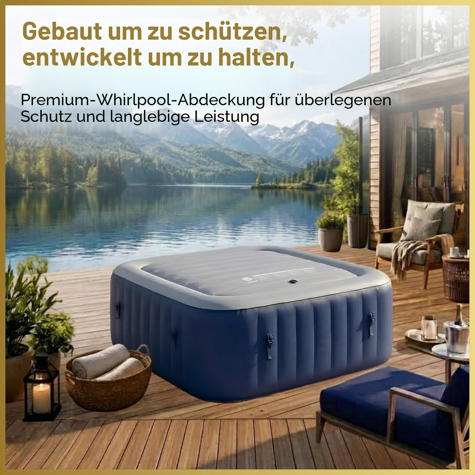 Energiesparende Spa-Abdeckung, aufblasbarer Deckel, schützender Regen-Überlauf, Wärmeisolator, Technologie, quadratische Blase, passend für alle quadratischen Whirlpools von 6 Personen bis 145 cm,