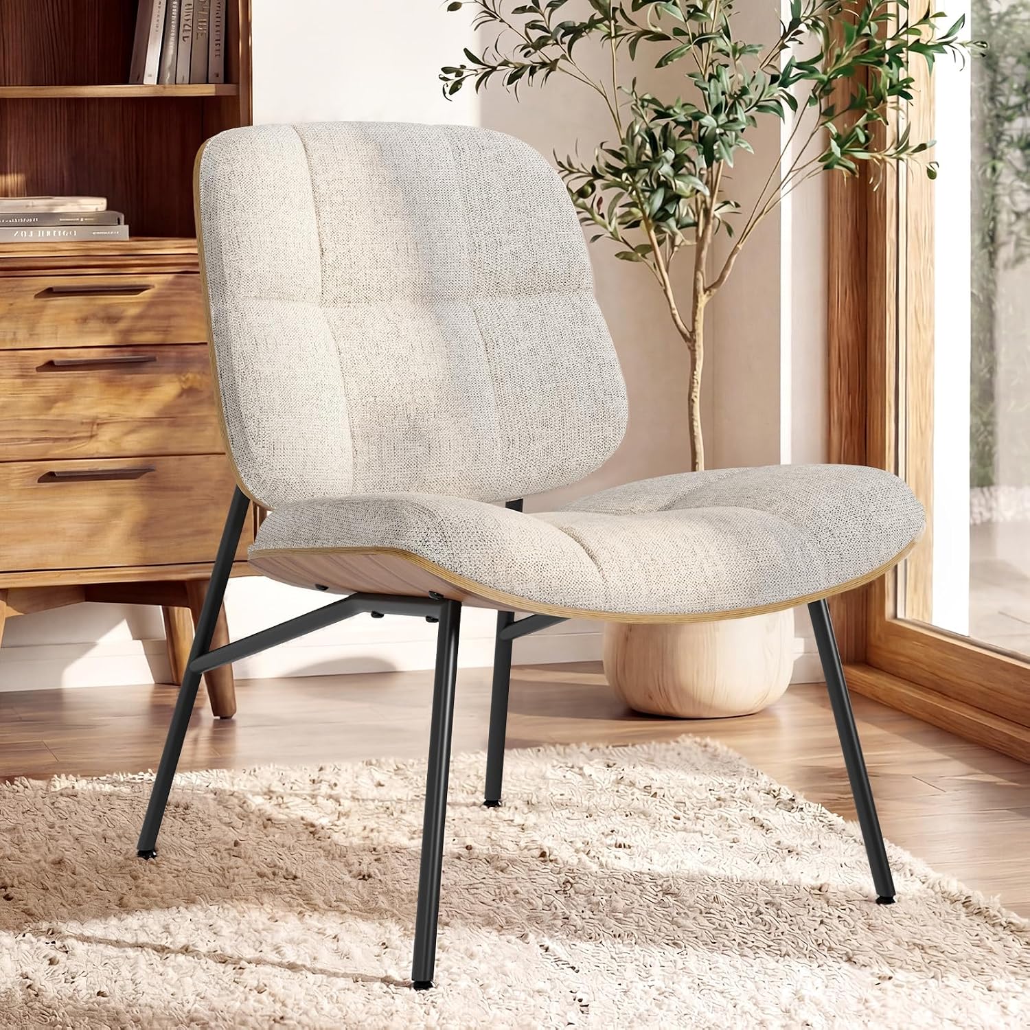 Mid-Century Modern Armless Accent Chair Wide Seat for