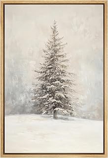 SIGNWIN Framed Canvas Print Wall Art Snowy Pine Tree Minimalist Winter L...