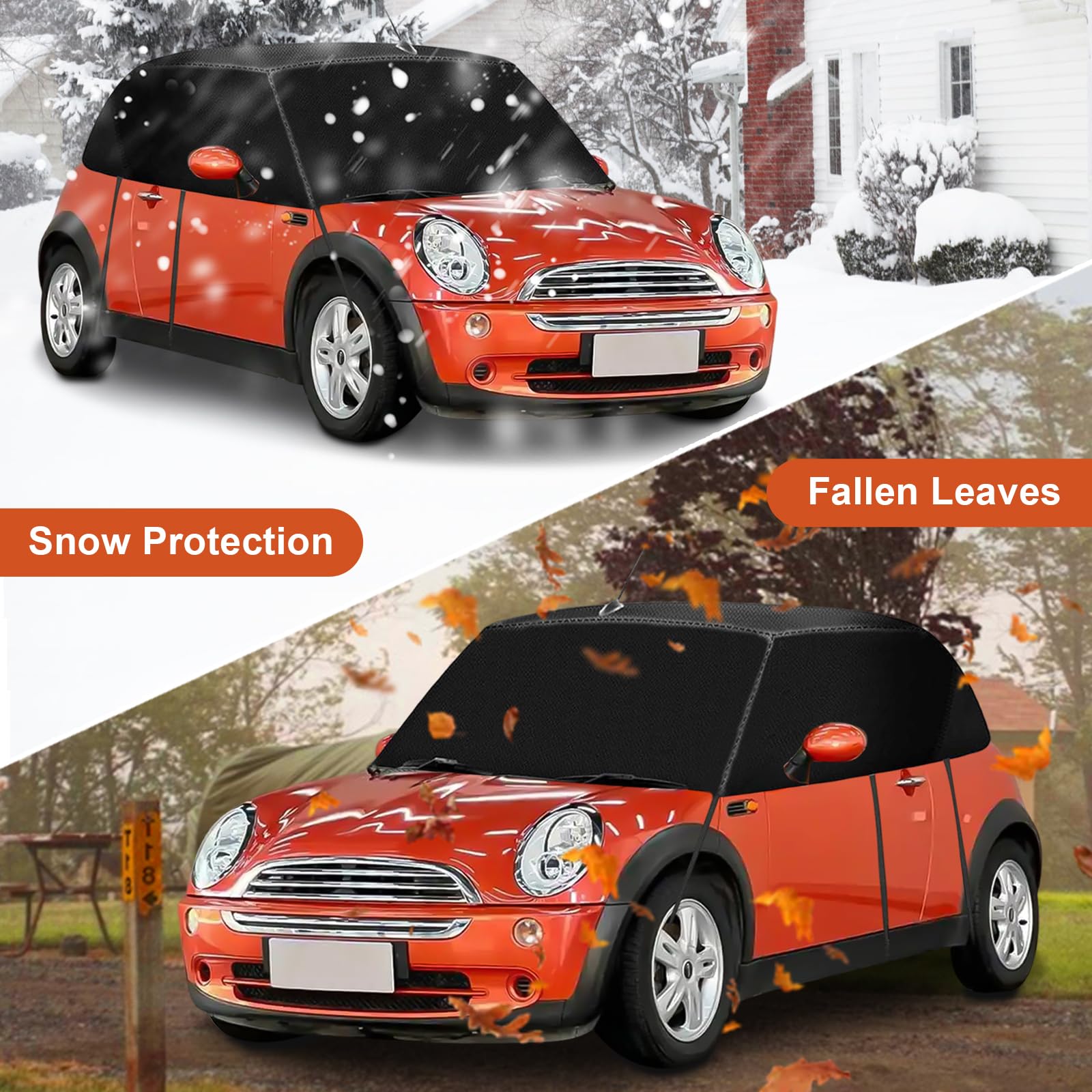 Halbgarage für Mini Cabrio R52 R57 F57 2005-2022, 600D Halbgarage Autoabdeckung Wasserdicht Ersatz, mit Riemen & Antennenloch, Softtop Dachschutz UV Regen Sonne Staub Schutz (Schwarz)