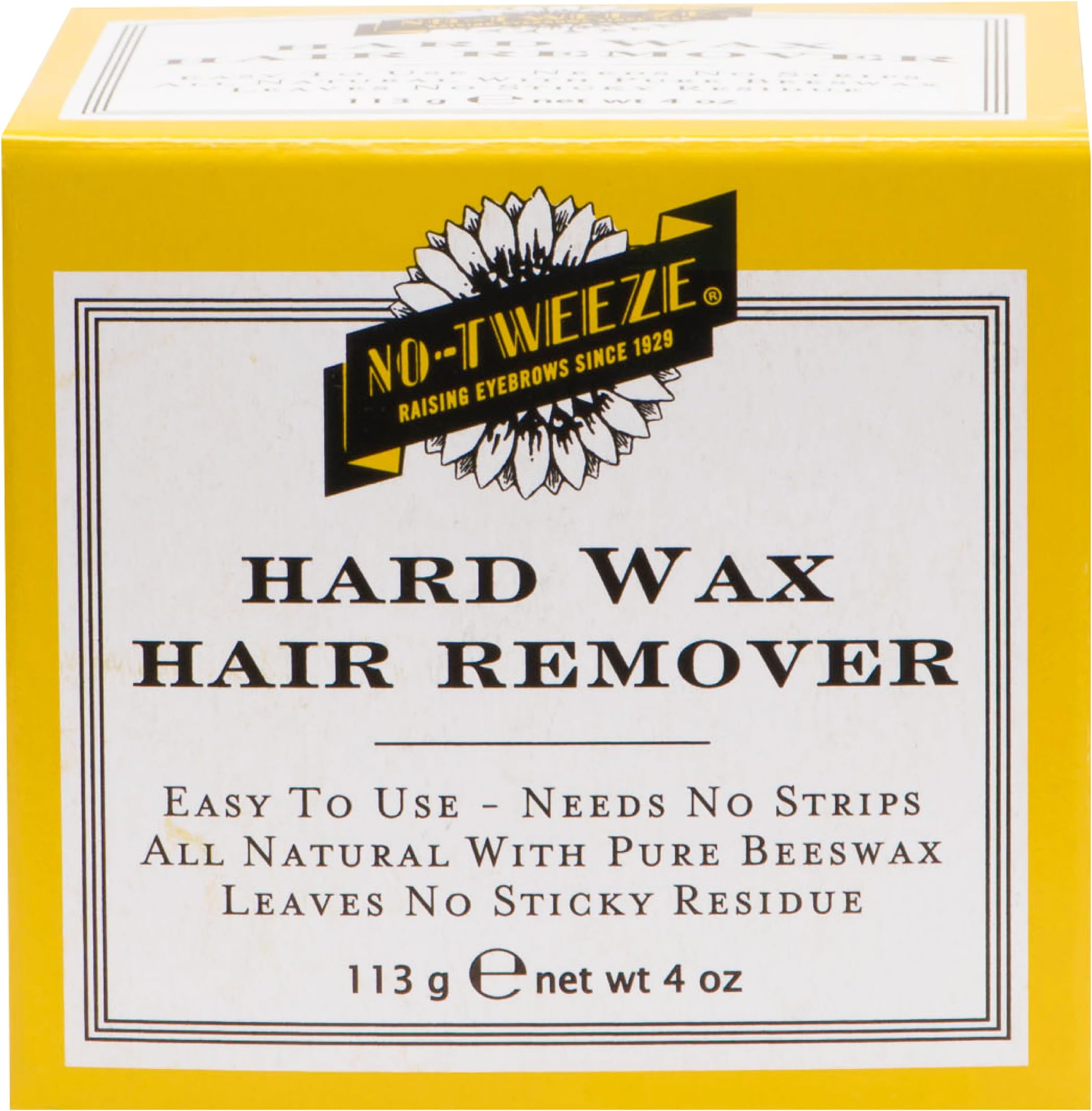 Hard Wax Hair Remover - All Natural Pure Beeswax Formula for Raising Eyebrows, Easy To Use Strip-Free Depilatory for Sensitive Skin, 4 oz