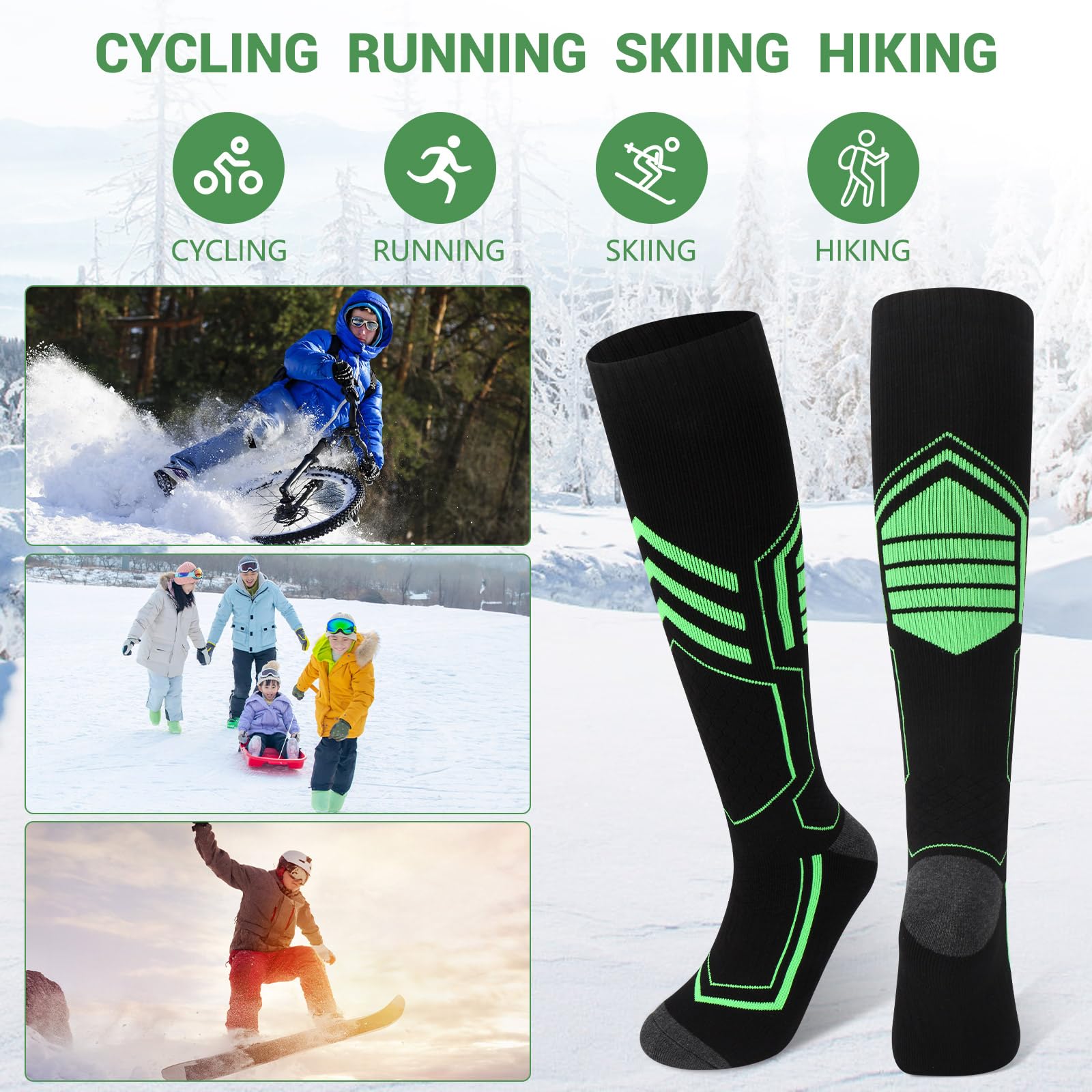 ytorgr 2 paia Calze da Sci,di Calze da Sci Termiche Imbottite per sci Calze da Sci Uomo,Calzettoni per Neve,Calza da Montagna