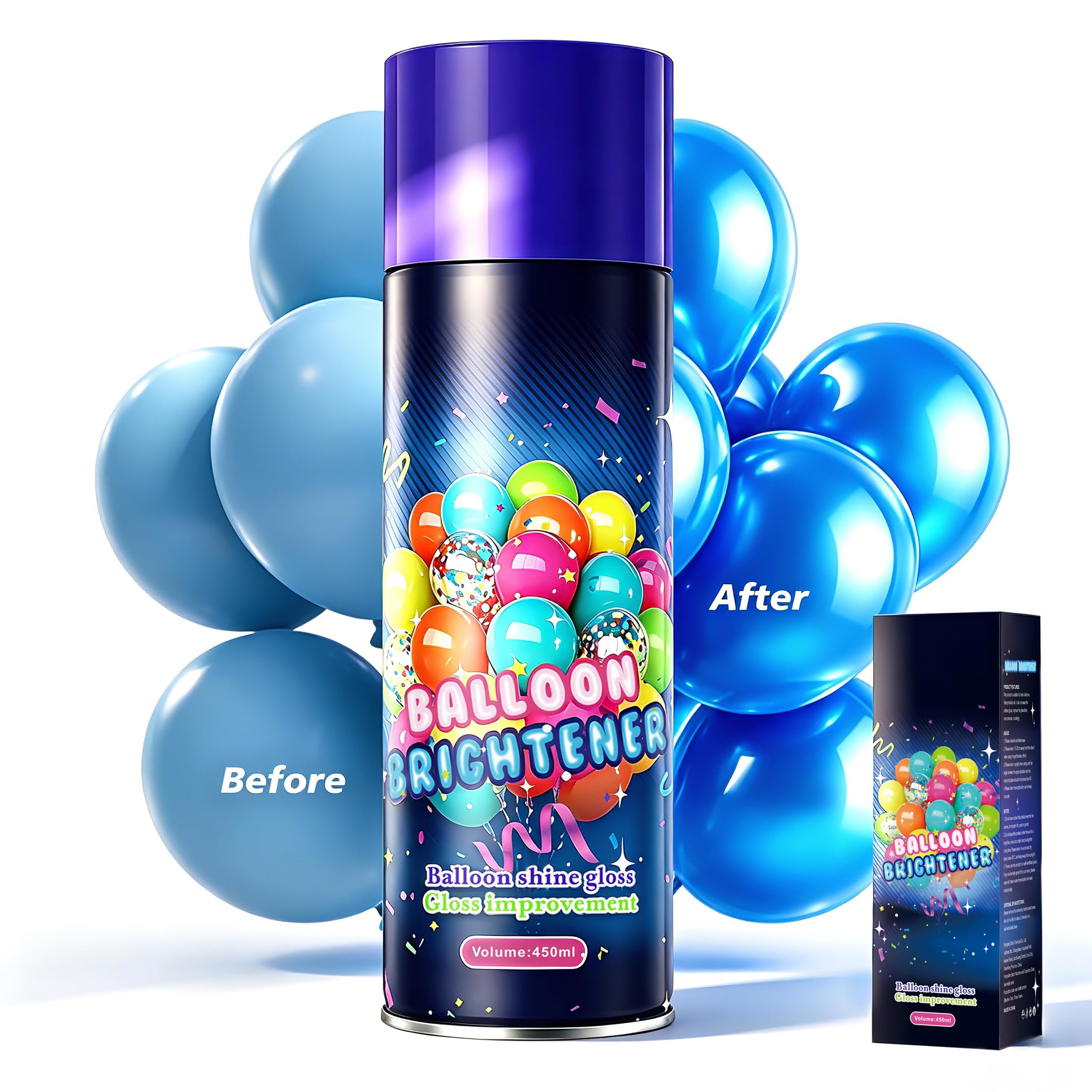 Balloon Shine Spray, High-Gloss for Latex & Foil Balloons, Instantly Adds Brilliant & Long-Lasting Shine, No Towel or Gloves Needed, for Birthday Party Wedding Outdoor Decor, 450ml