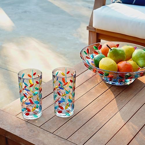 Miniatura 3 de Italian Crystal Tall Drinking Glasses, SET OF 2, Flowervine Pattern, 14 oz Glasses, All Purpose Tumblers, Highball Colored Drinking Glasses,