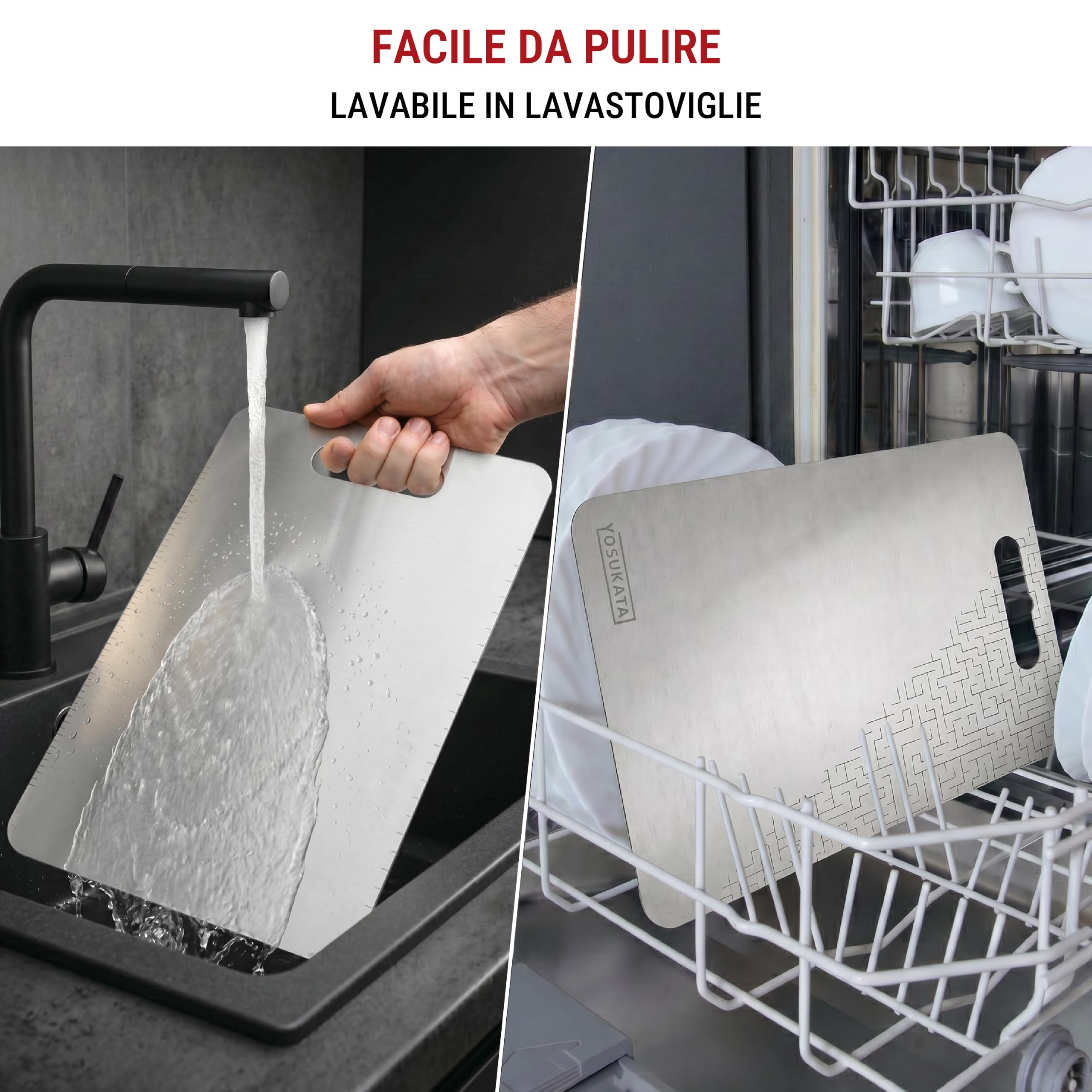 YOSUKATA Tagliere Acciaio Inox Alimentare 37x25 cm - Doppia Faccia Tagliere | Professionale con Foro per Appenderlo Scala cm e Pollici -Lavabile Lavastoviglie - Spianatoia Cucina Igienico e Atossico