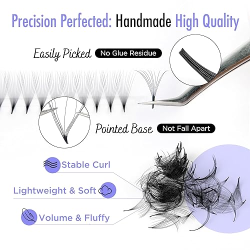 Miniatura 9 de BEYELIAN - Extensiones de pestañas prefabricadas con 1000 abanicos de 0.003 in, 10D, curvatura D, extensiones de pestañas hechas a mano, abanicos