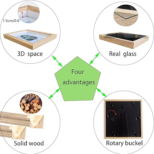 Miniatura 2 de Paquete de 2 cajas de sombra de 8 x 10 pulgadas, vitrina de madera natural, superficie de vidrio real, profundidad interna de 0.6 pulgadas para