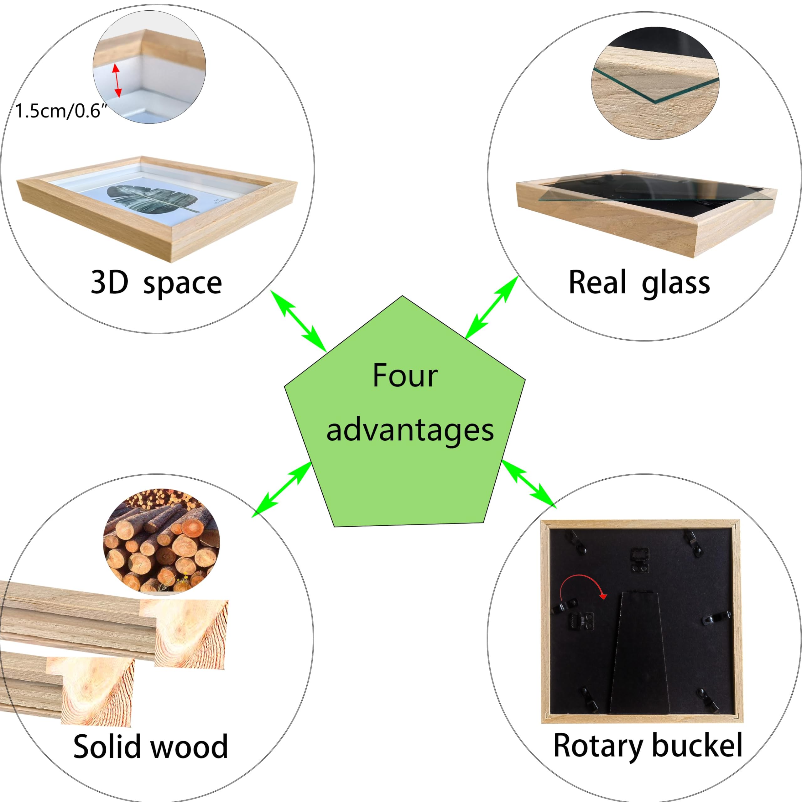 Houstimi Shadow Box Frame 8x10 Natural Wood Picture Frames 3D Deep Box 2 Pack Small Shadow Box Display Case Made of Solid Wood and Real Glass Internal Depth 0.6 inches for Wall Or Tabletop - Image 2