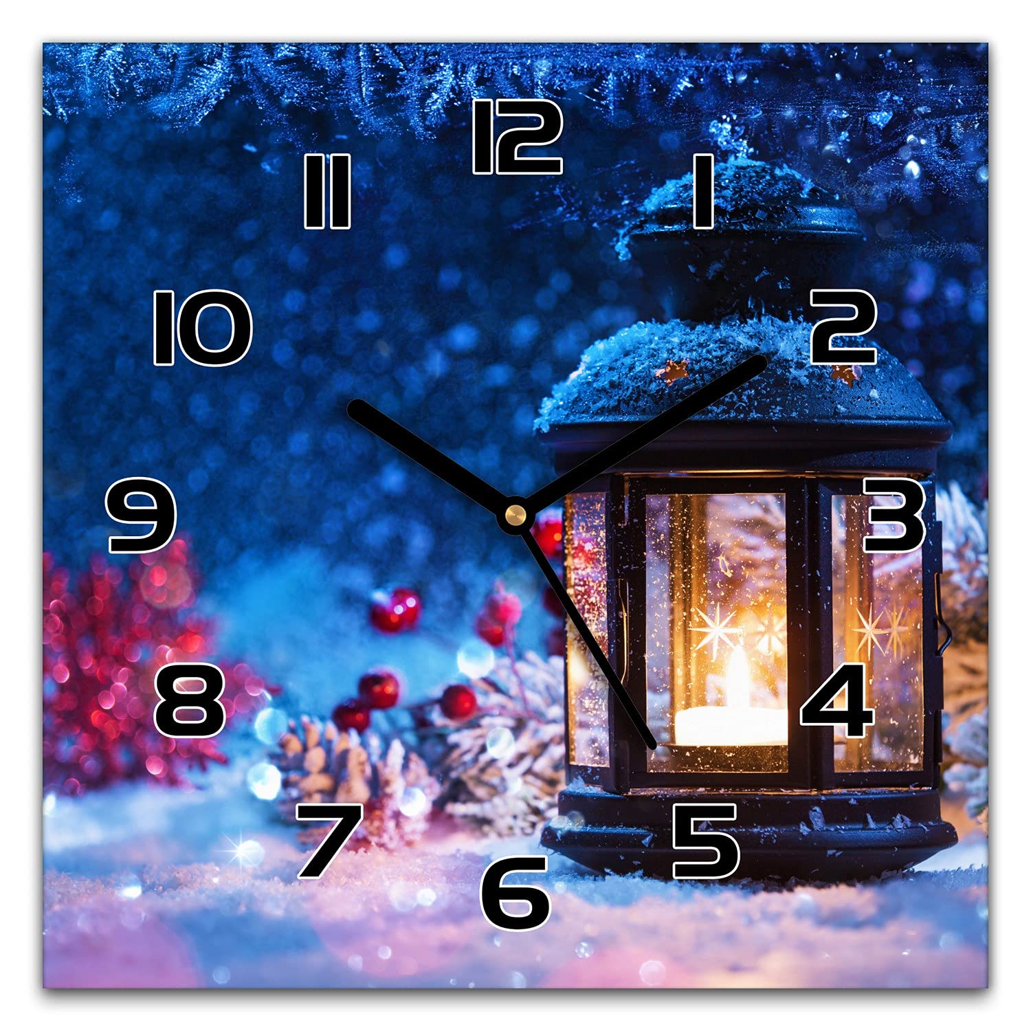 Horloge Murale Noël 30x30 Verre Silencieuse sans Tic-Tac Agaçant