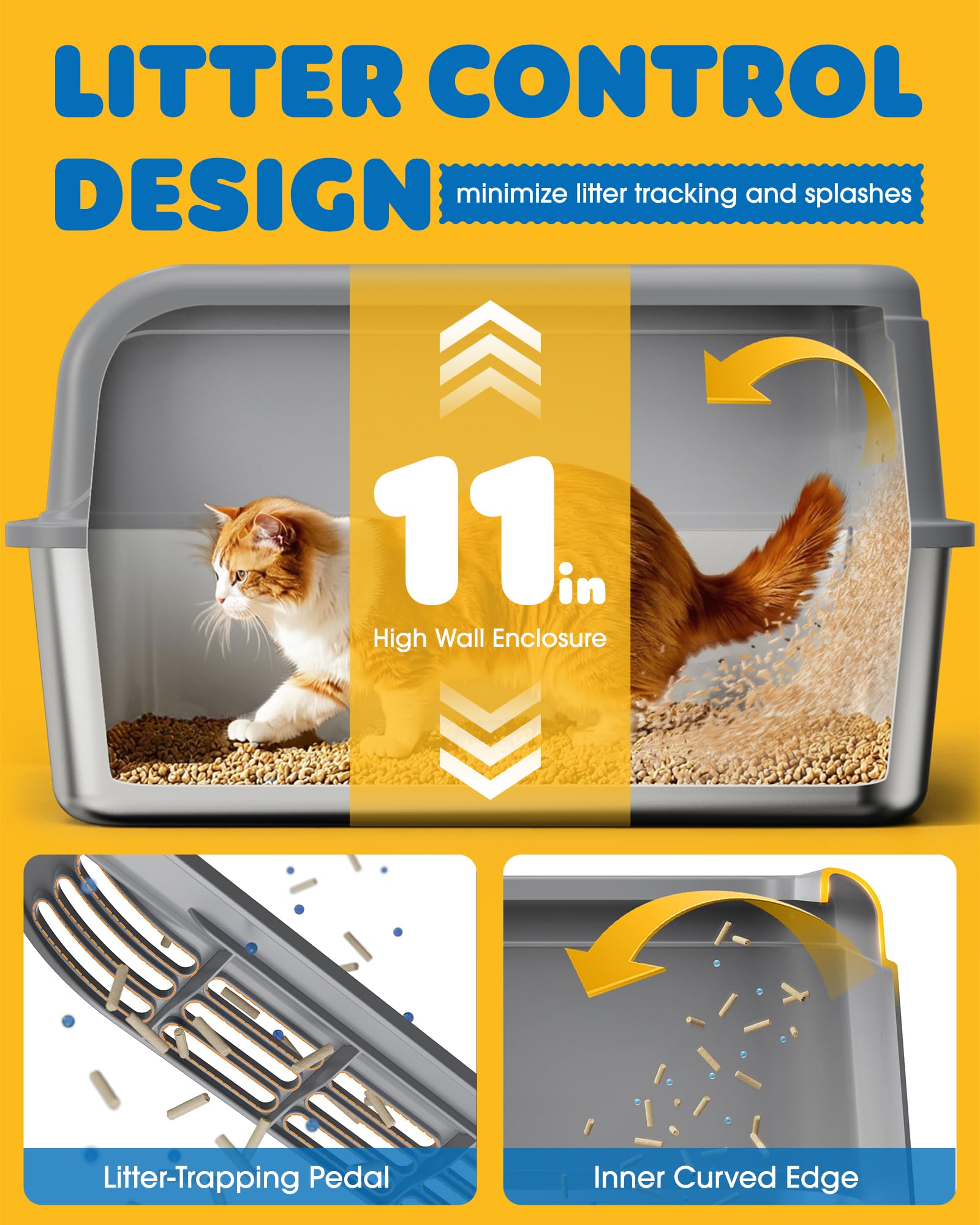 2-Pack Stainless Steel Cat Litter Box for Kitty with Scoops, Non-Stick & Easy-to-Clean Metal Cat Litter Box with Leakproof Enclosure, Grey - image 4