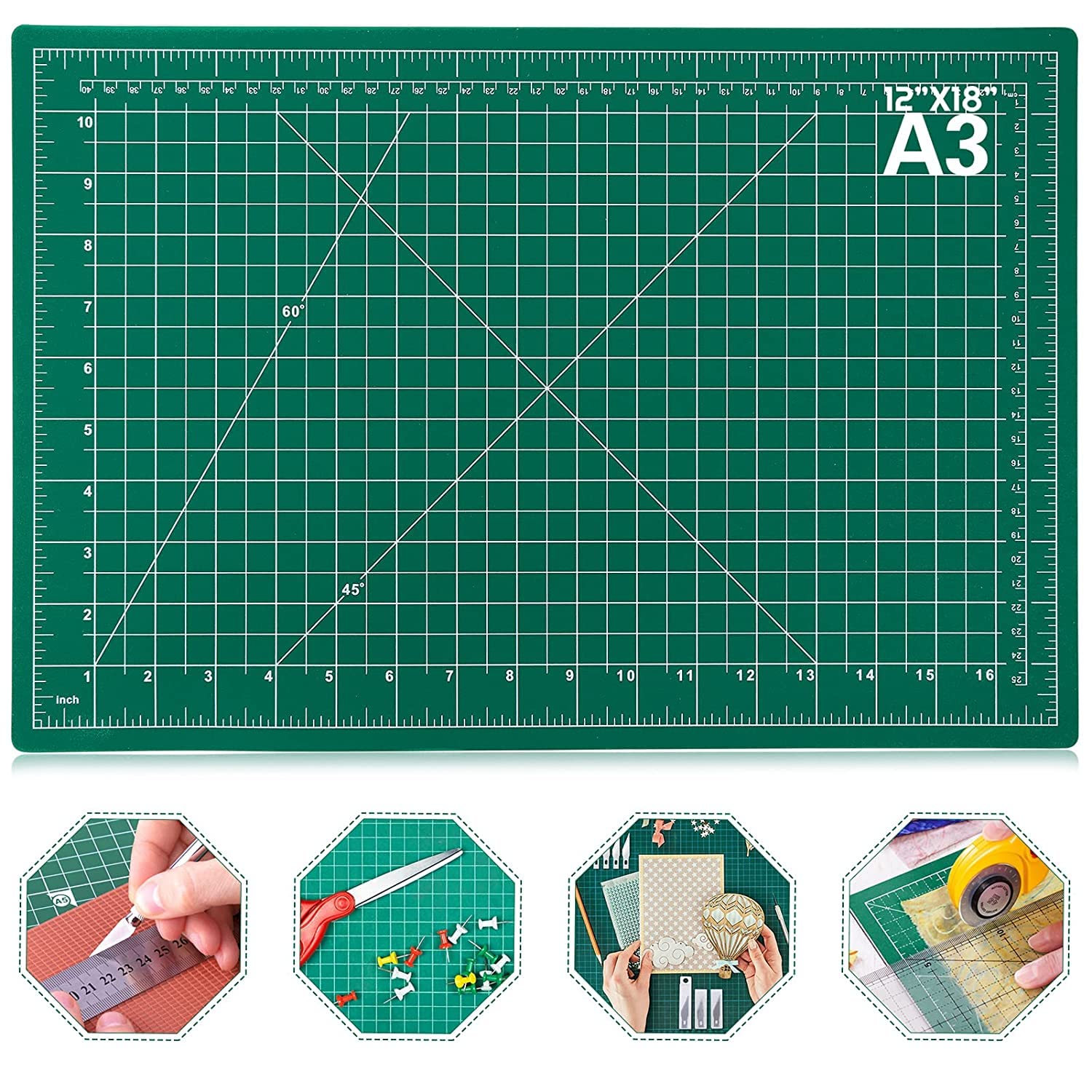 KRAFTMASTERS� A3 Size Self-Healing, Durable Non-Slip Double Sided with Marked Pattern and Grids Cutting mat