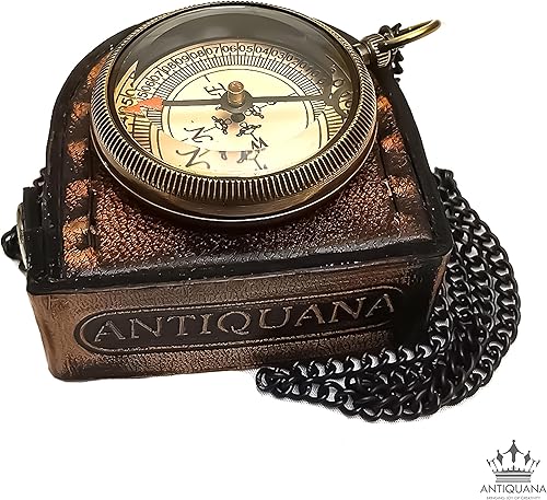 Miniatura 5 de ANTIQUANA Brújula grabada Be Strong and Courageous con estuche de cuero auténtico, brújula direccional, brújula direccional, regalos de bautismo