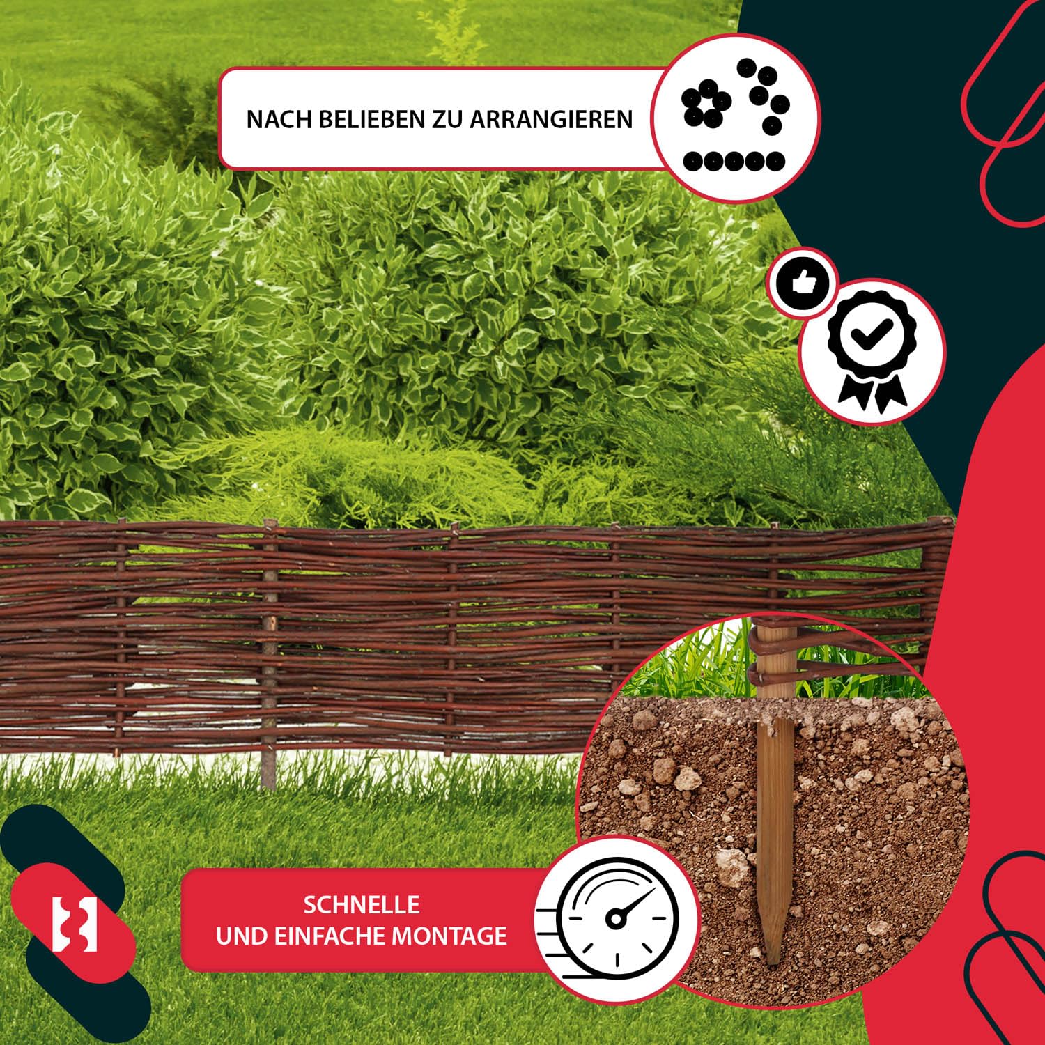 KOTARBAU® 10 pezzi Staccionata in Legno per Giardino - Recinzione in Vimini - 120 x 20 cm - Marrone - Staccionata Giardino Esterno - Steccato in Legno - Decorazione Da Esterno