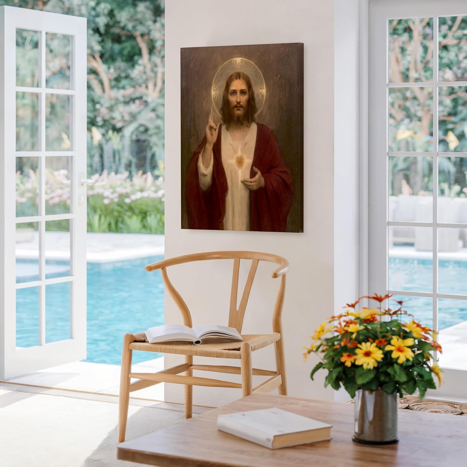 Monem Art Sacred Heart of Jesus Canvas - Retro Jesus Christ Print - Christian Wall Art - Gift for Men & Women - Religious Decor for Living Room, Chapel or Church - Available in 8x10 to 30x40