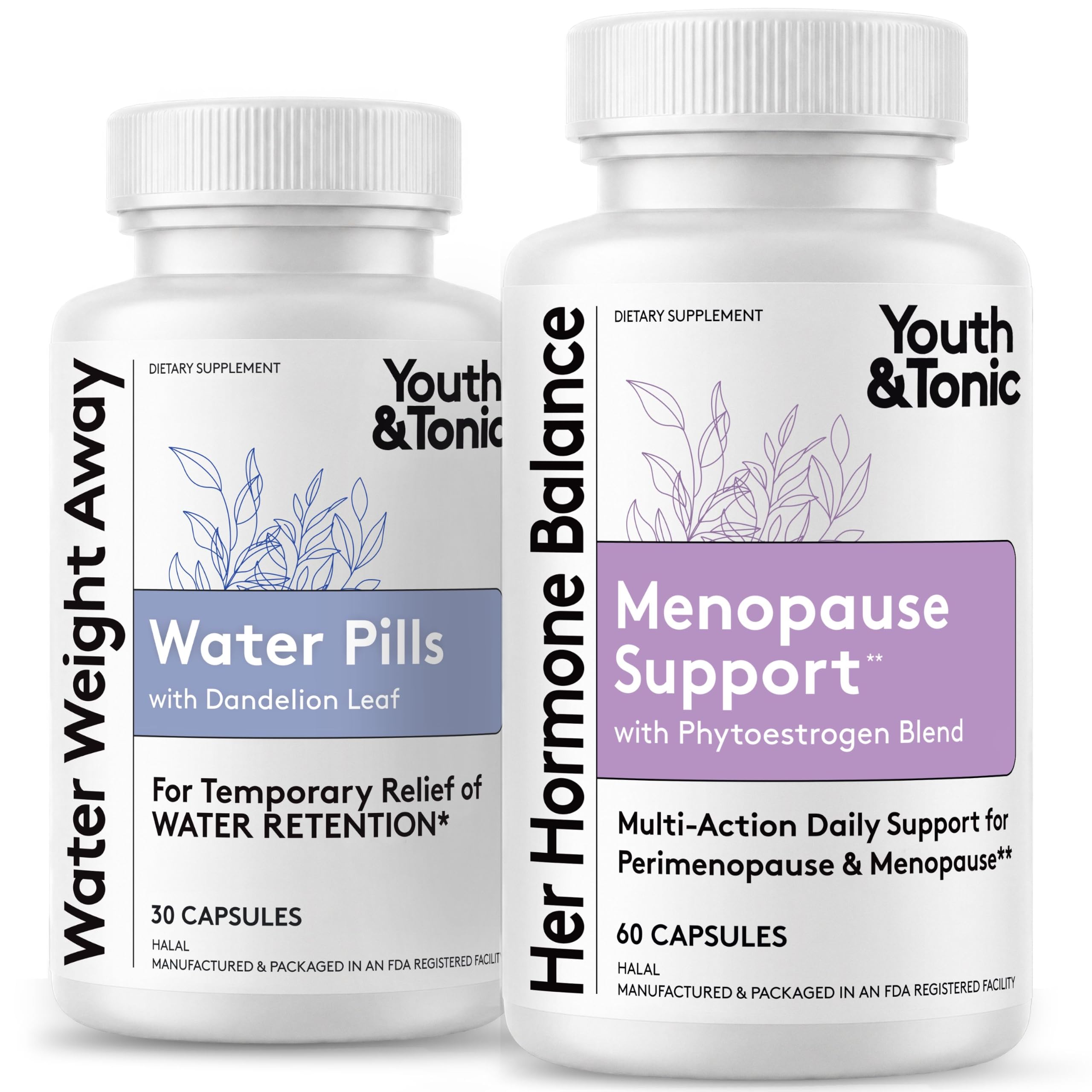 Jugend & Tonic PMS & Menopause Bloating Relief Duo – Unterstützung für Puffiness, Hormonal Balance & Fluid Retention – Ihr Hormon Balance + Wasser Gewicht Away natürliche Kräuter für Frauen, 90 Kapseln