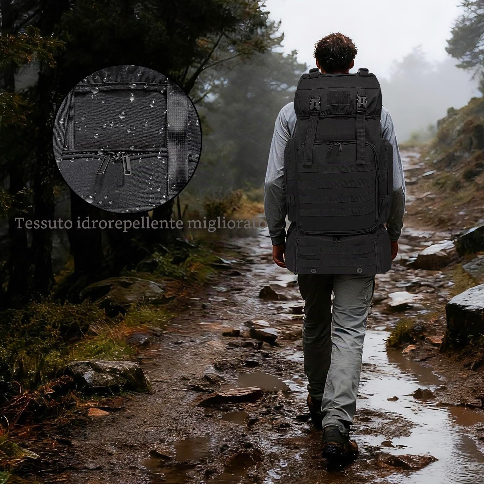 Zaino tattico militare Molle da 80 l, zaino da campeggio con scomparto per scarpe, zaino leggero da uomo, zaino da viaggio, zaino di sopravvivenza borsa