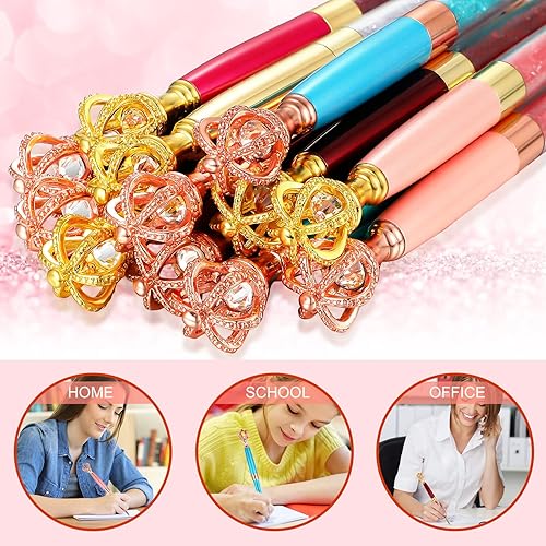 Miniatura 6 de CHENGU 12 bolígrafos con corona de diamantes de cristal, diamantes de imitación de metal con diamantes de imitación de tinta de escritura multicolor