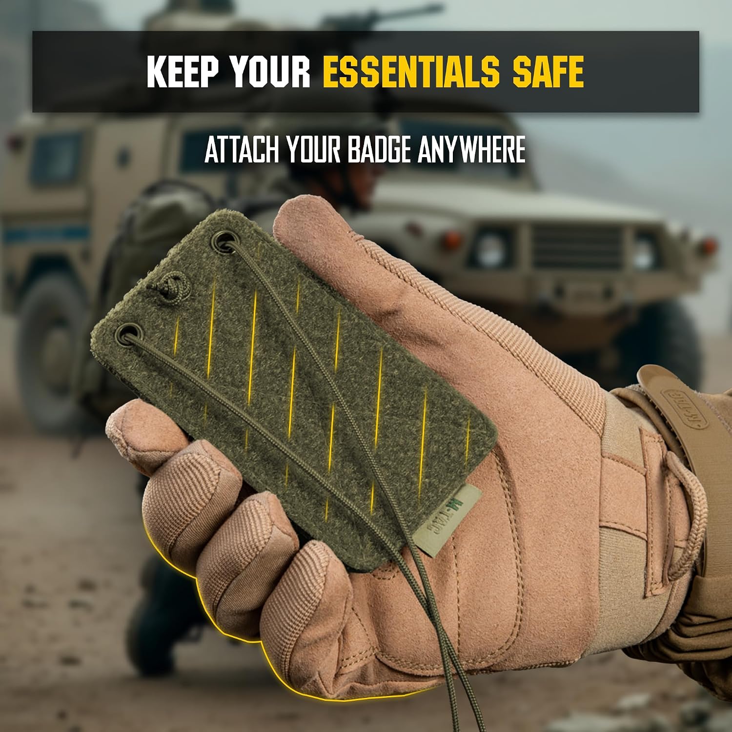 M-Tac Tactical Hanging ID Card and Patch Holder with Hook and Loop Surface and Draw Cord (Olive)