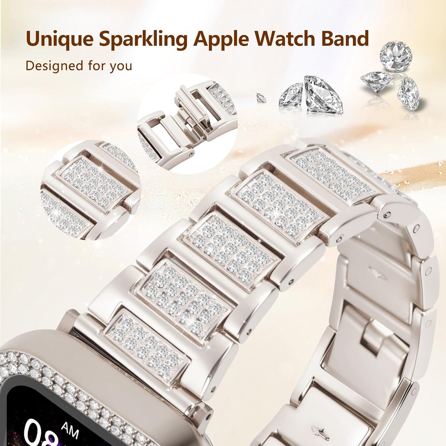 Metal Strap for Apple Watch SE 3 Bands 40mm for Women with Protector Case, Starlight Bling Crystal Bracelet for iWatch Band Series 6 5 4 SE SE2, Diamond Jewelry Replacement for iPhone Wristband Slim - Image 4