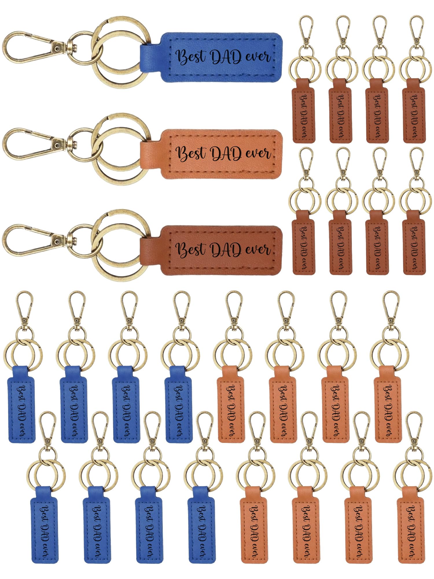 Junkin 24 Pcs Father's Day Dad Gift Bulk Retro PU Leather Keychains Best Dad Ever Gift for Men's Party Favors Husband New Dad