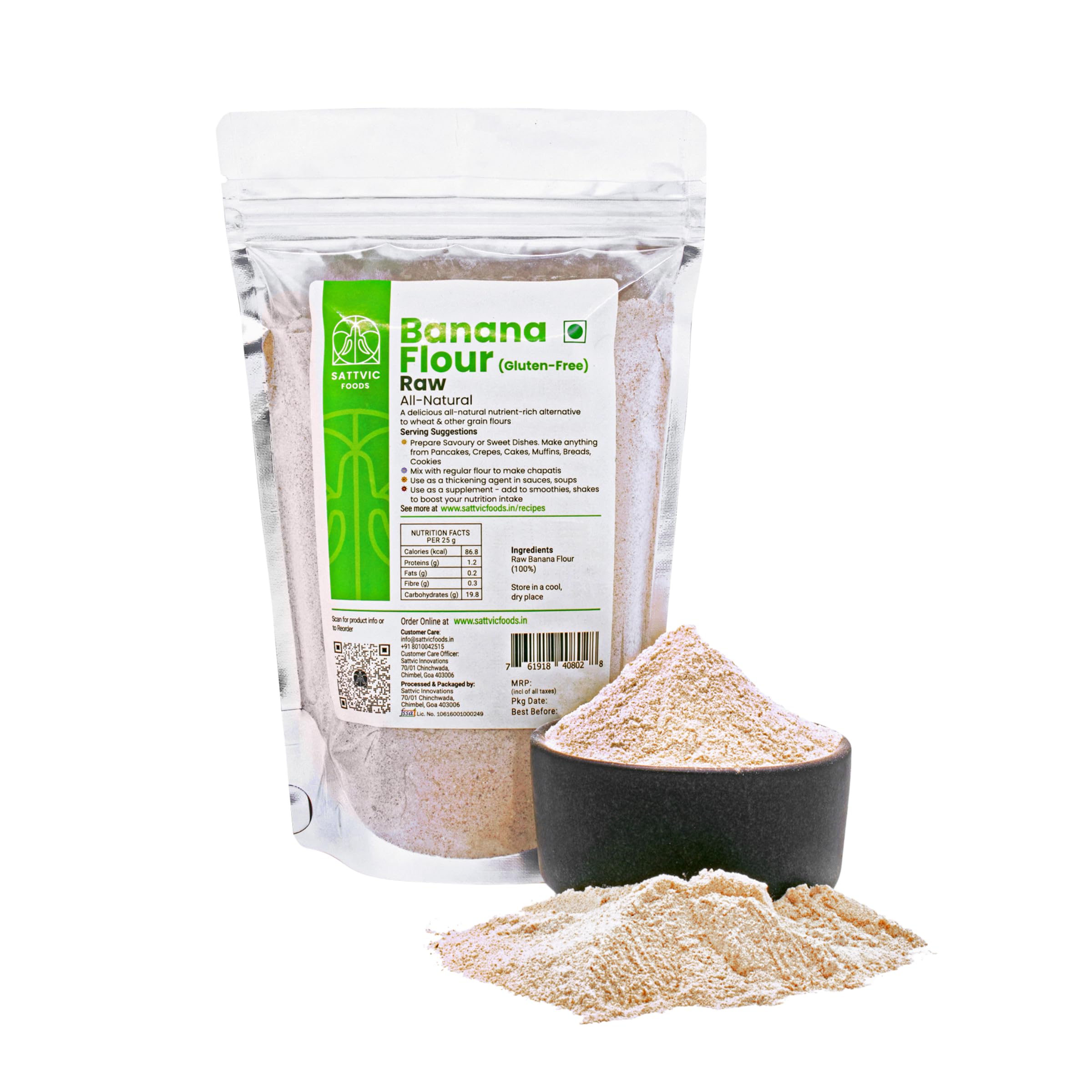 Sattvic Foods Raw Banana Flour (300 g) | 100% Natural, Gluten-Free, Keto & Vegan | High in Resistant Starch, Maintains Cholesterol & Blood Sugar | Perfect for Baking, Thickening, Smoothies, Pancakes