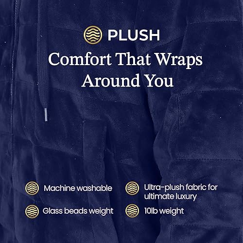 Miniatura 5 de Sudadera con capucha de felpa de 10 libras, mejora la relajación y la comodidad, manta con peso alternativo de cuentas de vidrio, lavable a máquina