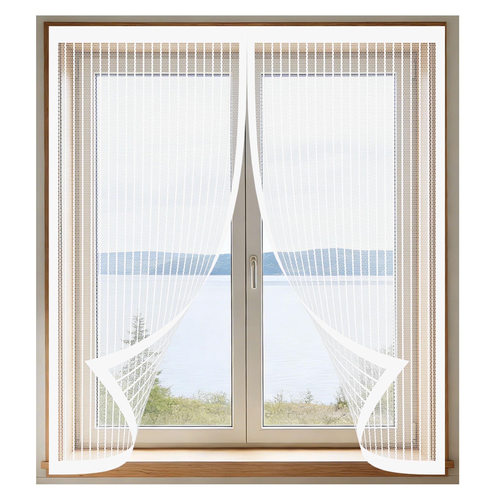 Moustiquaire fenêtre aimantée 170x195 cm blanche sans percer pour rideau anti mouche de salon