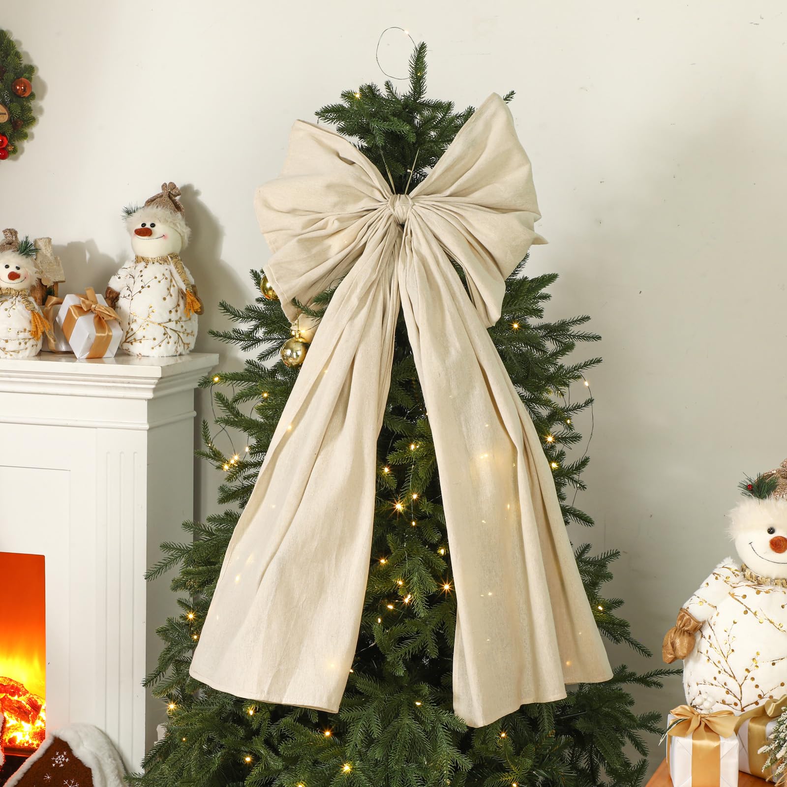 Giegxin Cimier de sapin de Noël extra large de 150 cm en coton et lin avec longs serpentins pour couronne de vacances pour Noël, décoration de maison, de mariage