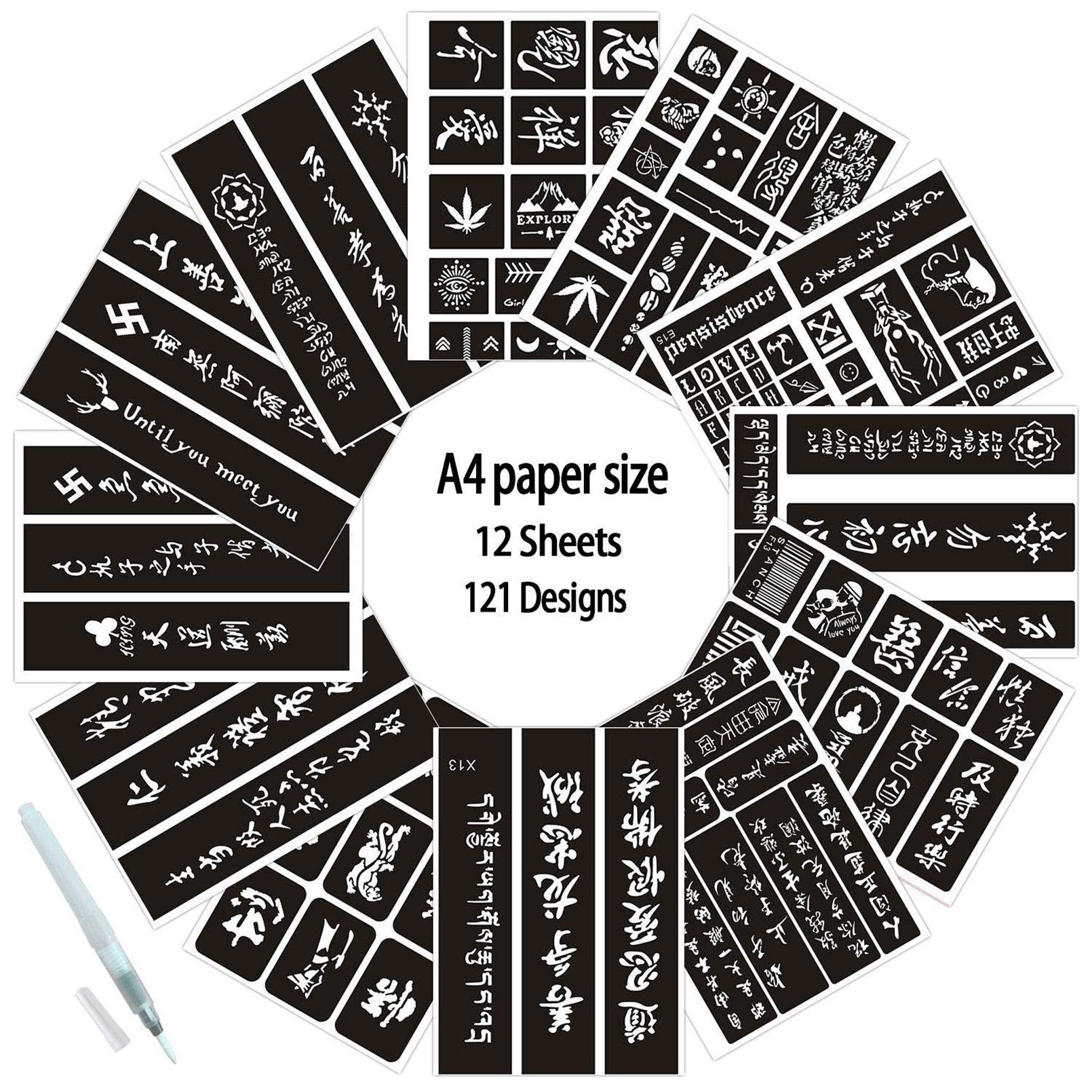 Buy Aresvns Tattoos Stencil Reusable 130 pcs,Chinese Character glitter