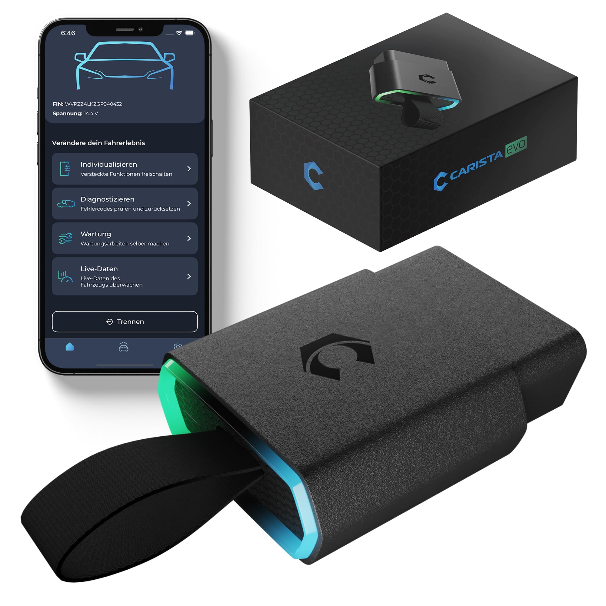 CARISTA EVO - OBD2 Diagnosegerät mit Live-Daten - OBD2 Bluetooth Adapter & Codiergerät für alle Marken (VW, Audi, BMW, Skoda, UVM) - OBDII Autoscanner (iOS & Android)