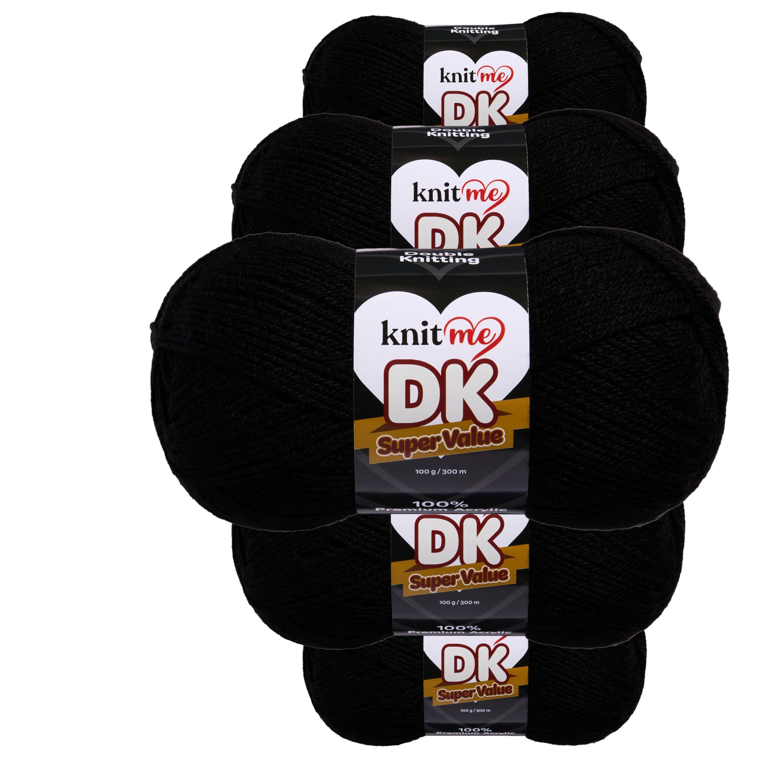 Knit Me DK Double Knitting Yarn Hypoallergenic Acrylic 5X 100g (Black)