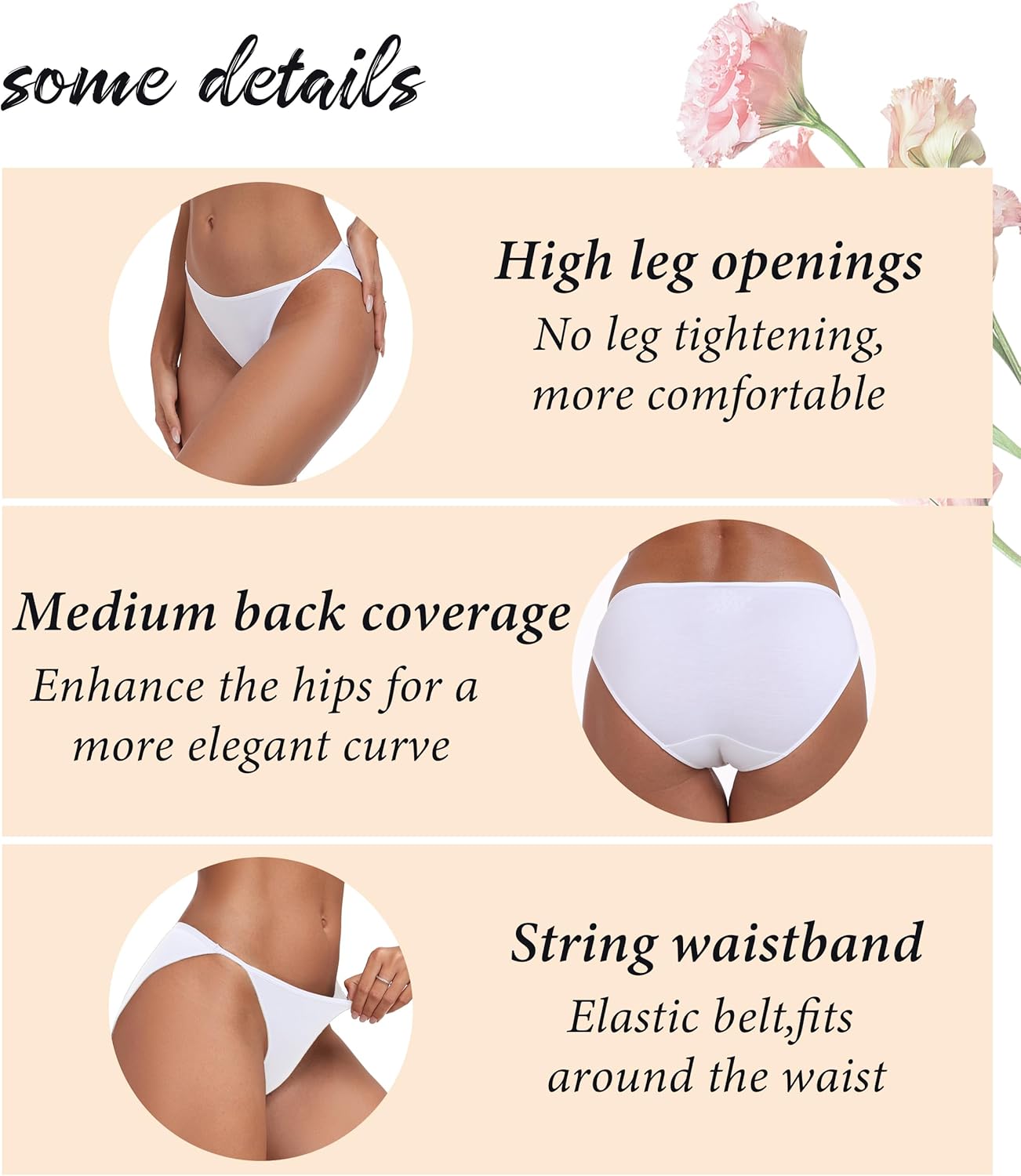 ANLIQI High Cut String Bikini Panties Stretchy Soft Modal Low Waist Underwear Ladies Hipster Panties Multi Pack - Image 4