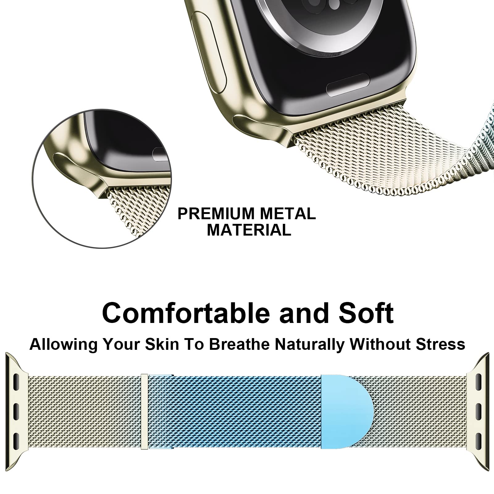 Higgs Cinturini Compatibile con Cinturino Apple Watch 40mm 41mm 38mm per Donna e Uomo, Cinturino Magnetiche Regolabili Doppie per iWatch Series SE(Second) 9 8 7 6 5 4 3 2 1, Liscio Maglia Milanese