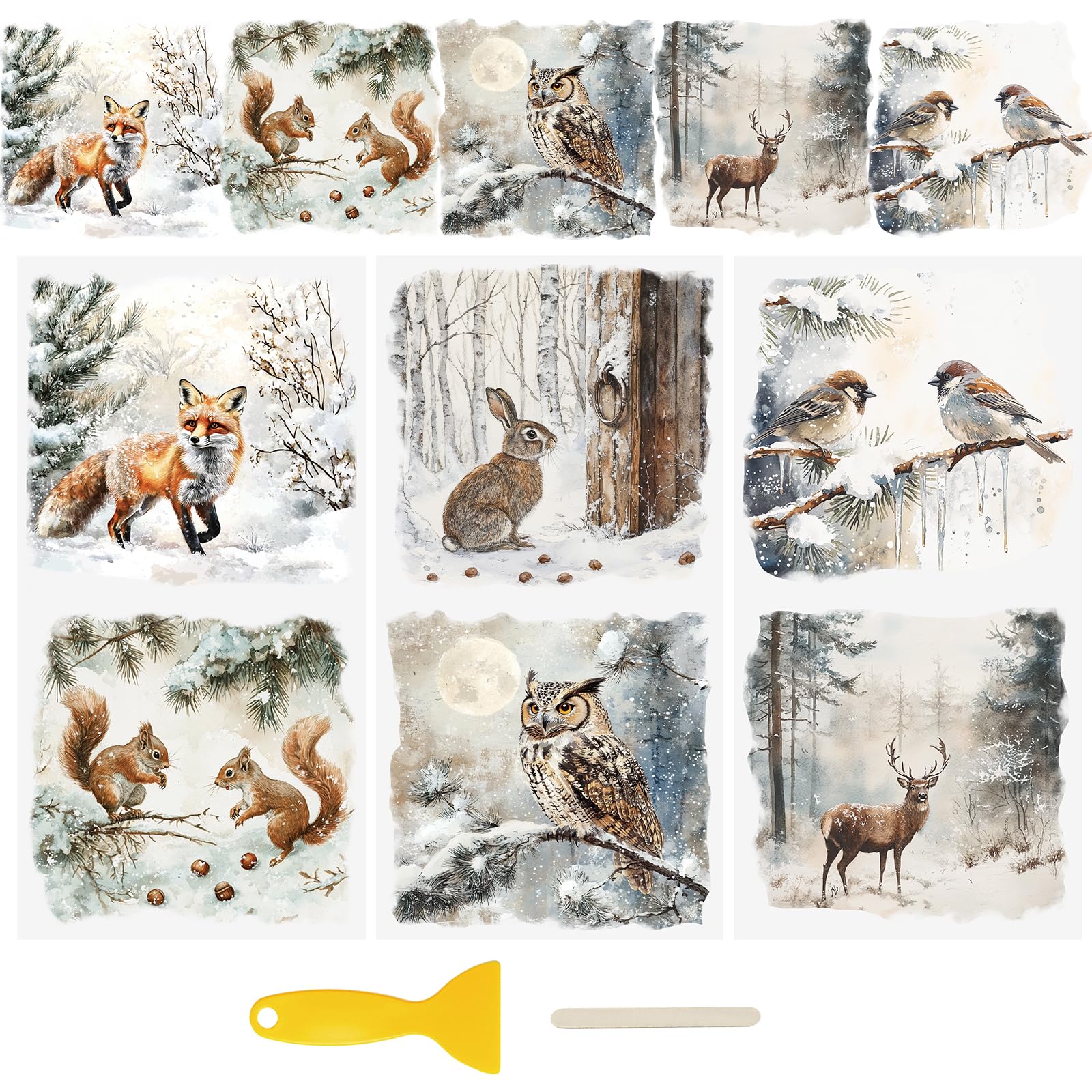 WANDIC 3 Sheets UV DTF Cup Warp Snowfield Animal Rub on Transfer Stickers, Waterproof Decals for Glass Window Bottle Furniture Crafts,15 * 30cm