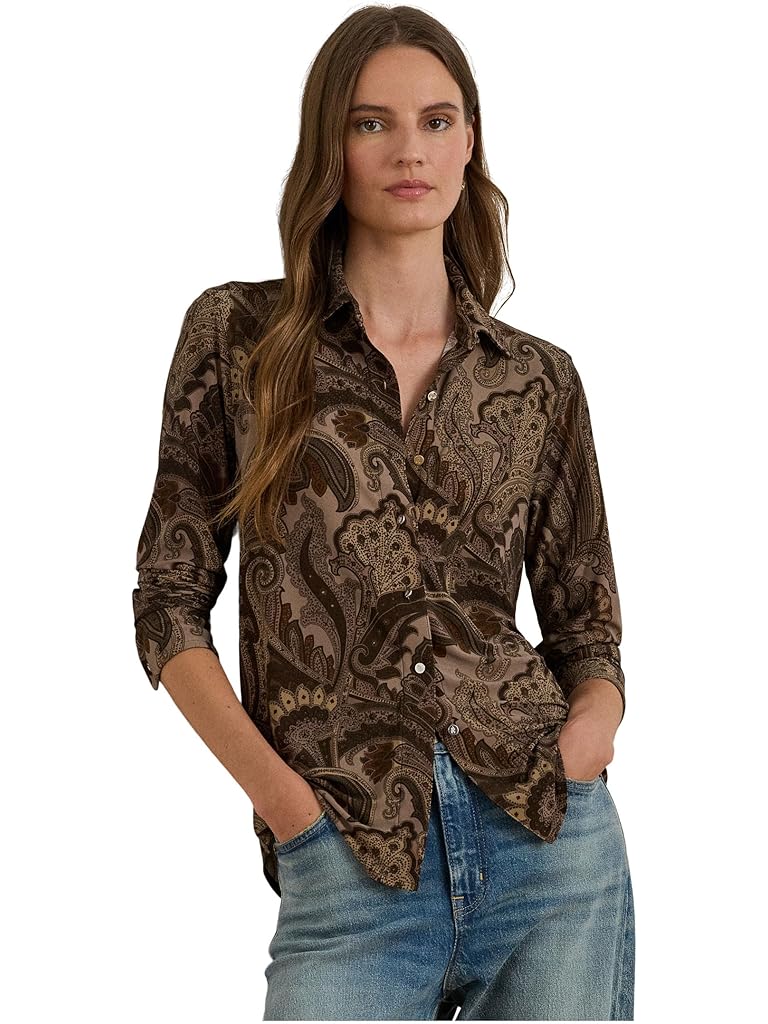 Taupe Lauren Ralph Lauren Slim Fit Paisley Jersey Shirt