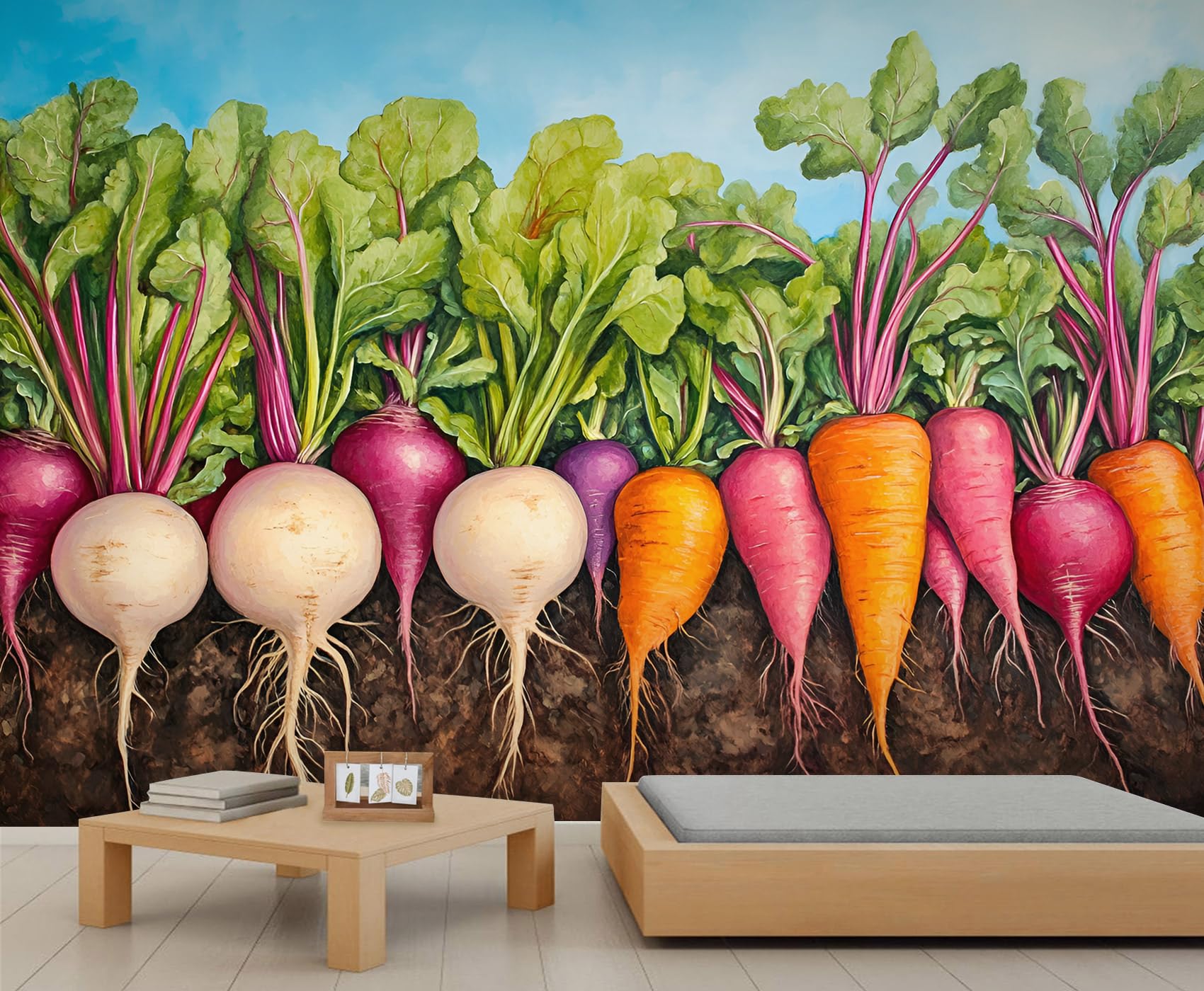 Vegetables Mural Root Vegetables Wallpaper Rural Wall Mural Commercial Hotel Poster Custom Wallpaper Massive Panoramic Wall Poster (Non-self-Adhesive)