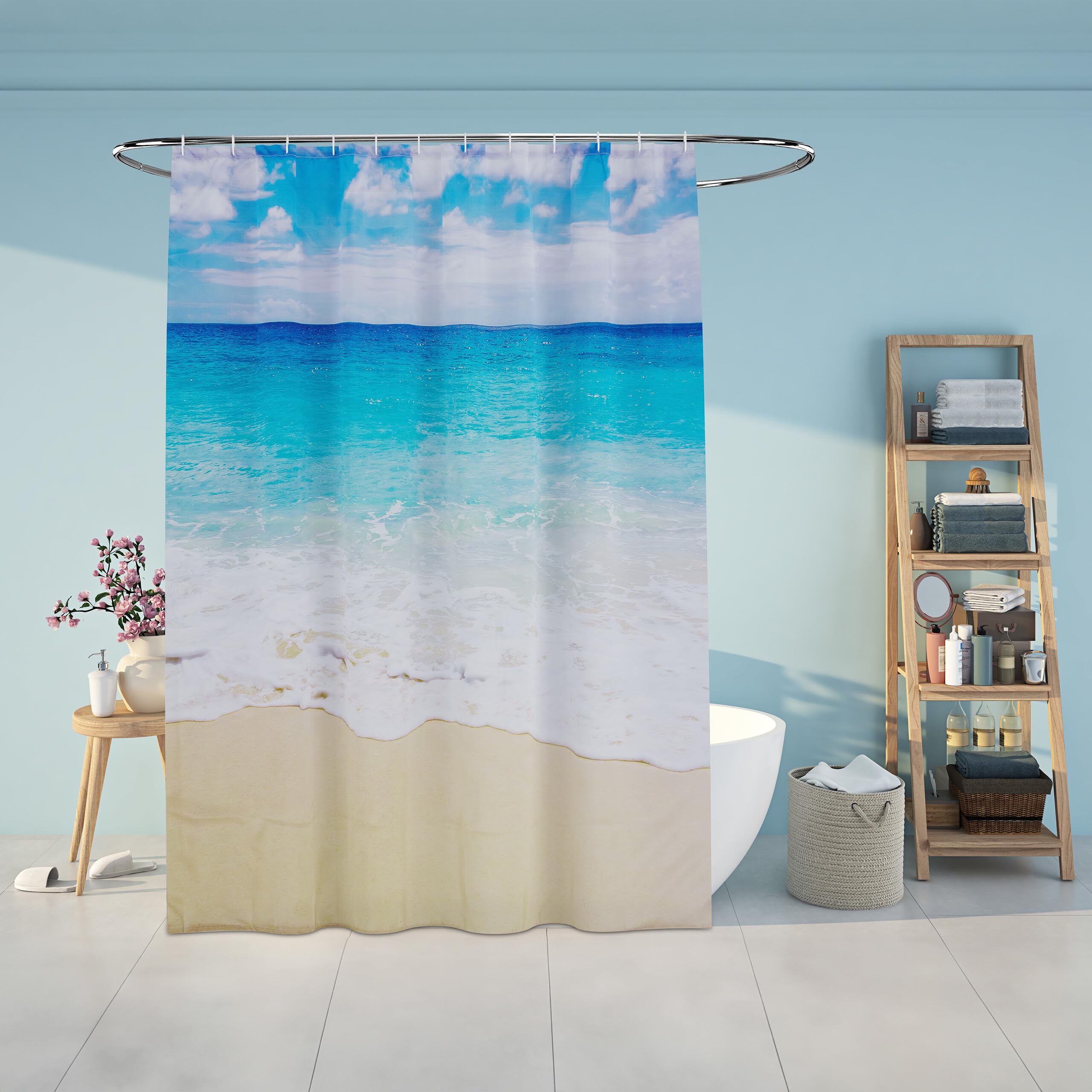 Relaxdays Plaża Design Zasłona Prysznicowa, Łazienka, 180 x 200 cm, Antypleśniowa, Zmywalna, 12 Pierścieni, Do Wanny, Wielobarwna, Poliester
