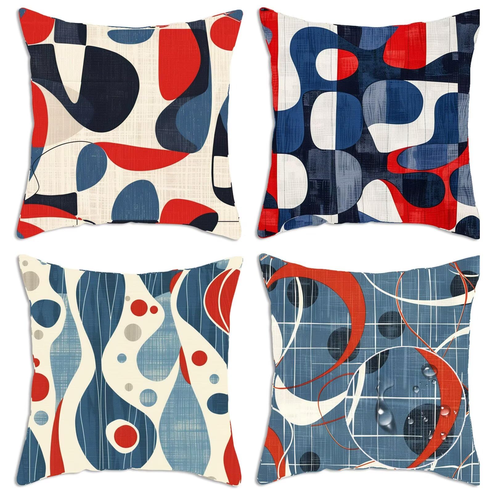 Juego de 4 cojines impermeables para exteriores, 24 x 24 pulgadas, fundas de almohada geométricas de doble cara para patio, jardín, sala de estar, decoración de verano, sofá y cama