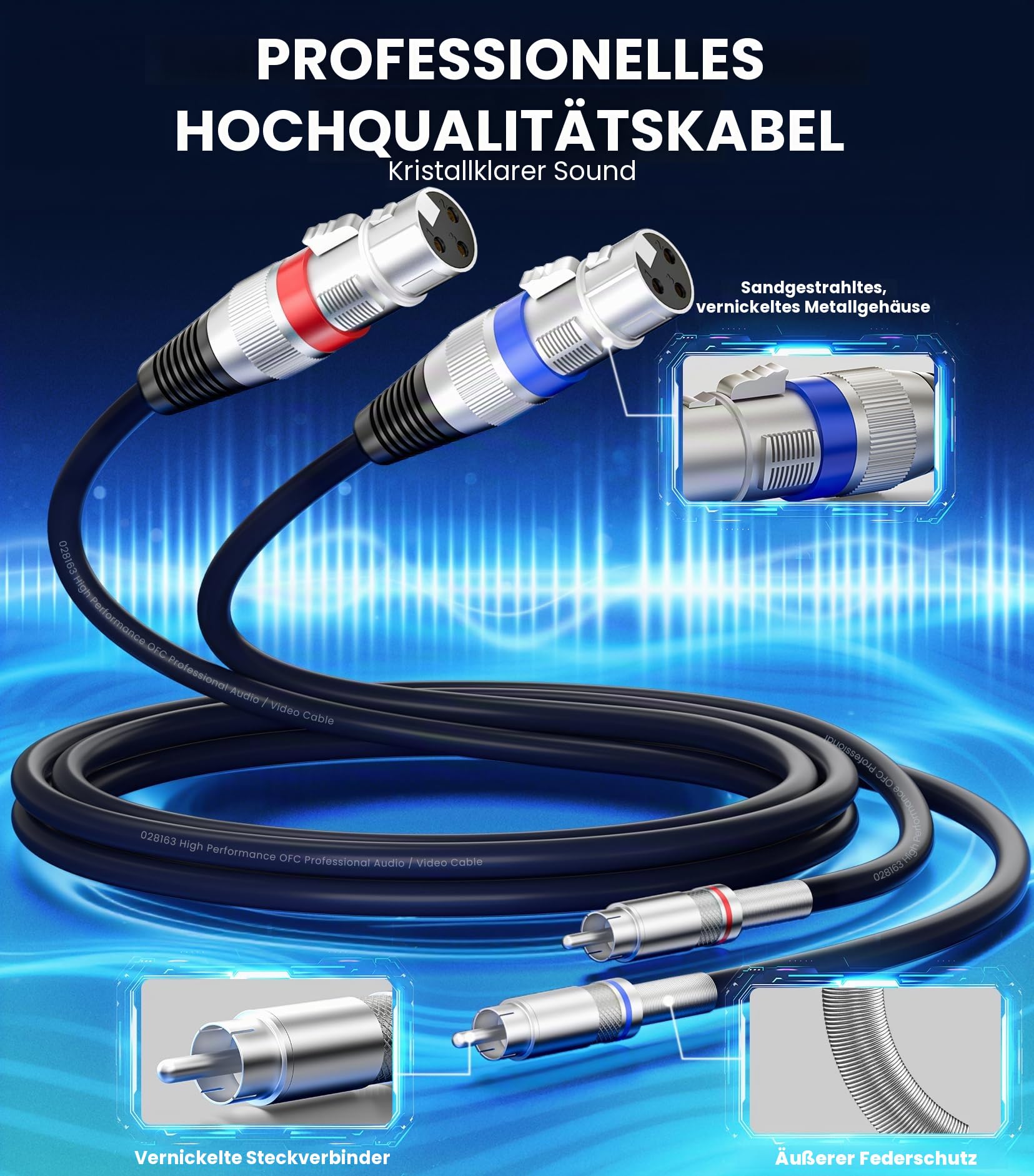 Tisino Doppelte XLR-Buchse auf Cinch-Kabel, Hochleistungskabel, 2 XLR-Buchsen auf 2 Cinch-Stecker, HiFi-Stereo-Audioverbindung, Mikrofonkabel, Drahtkabel- 3m