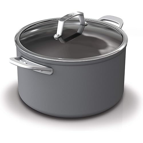 Ninja C30480 Foodi NeverStick Premium 8-Quart Stock Pot with Glass Lid, Hard-Anodized, Nonstick, Durable & Oven Safe to 500°F, Slate Grey