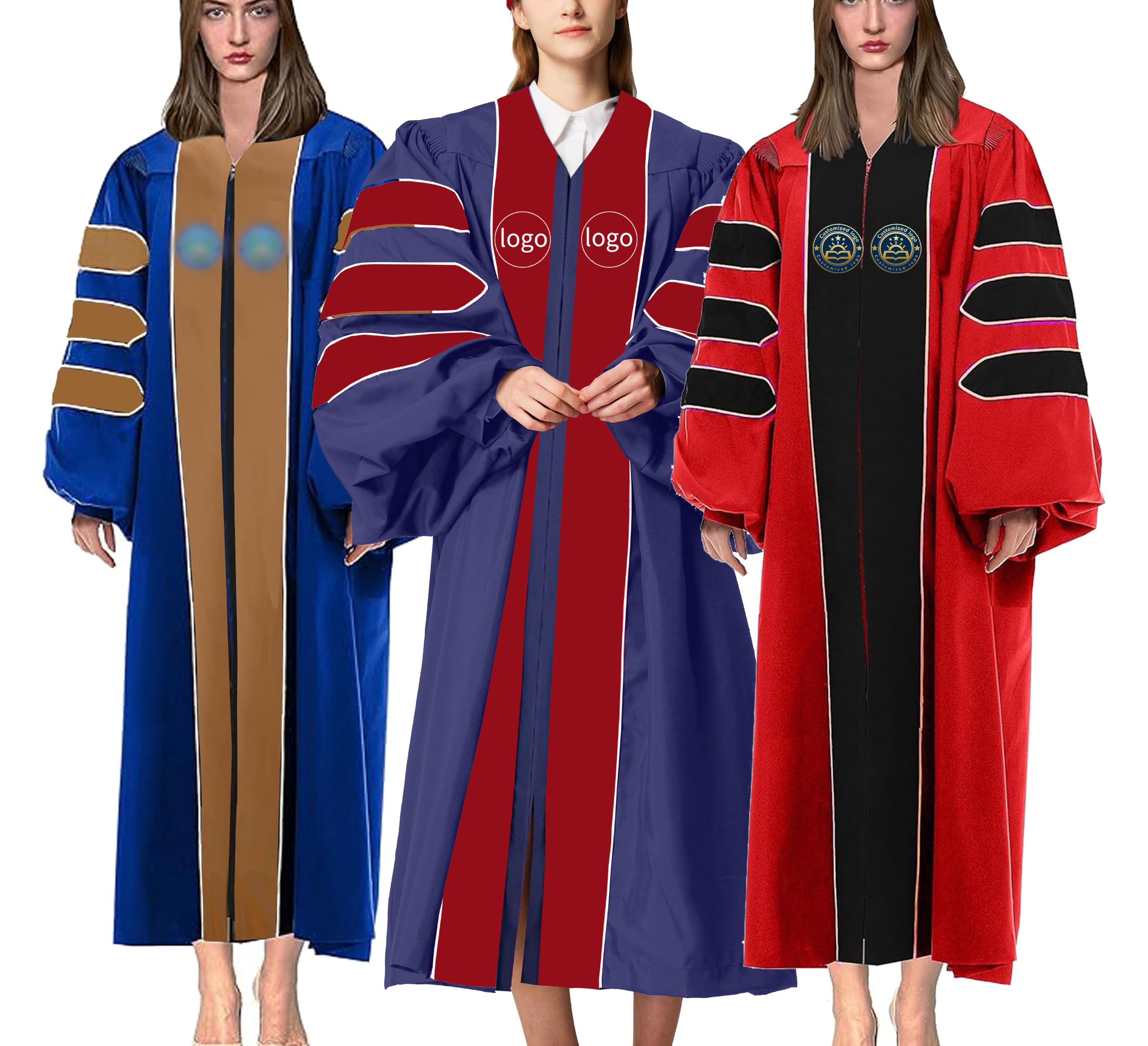 MyGradDay Unisex Deluxe Doctoral Graduation Gown with Gold Piping