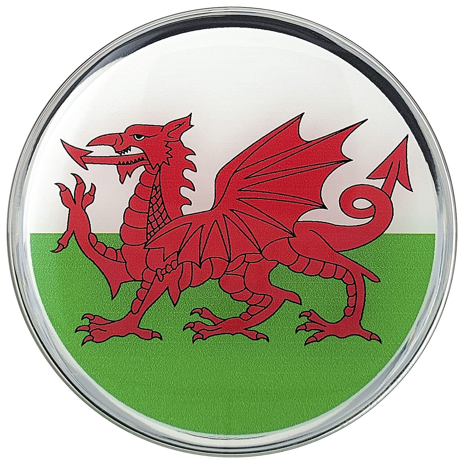 Fan Emblems Wales Flag Car Decal (3" Round) • Clear Resin Coated Chrome Auto Sticker for Cars, Laptops, Most Smooth Surfaces • Welsh Dragon Gifts, Merchandise, Décor