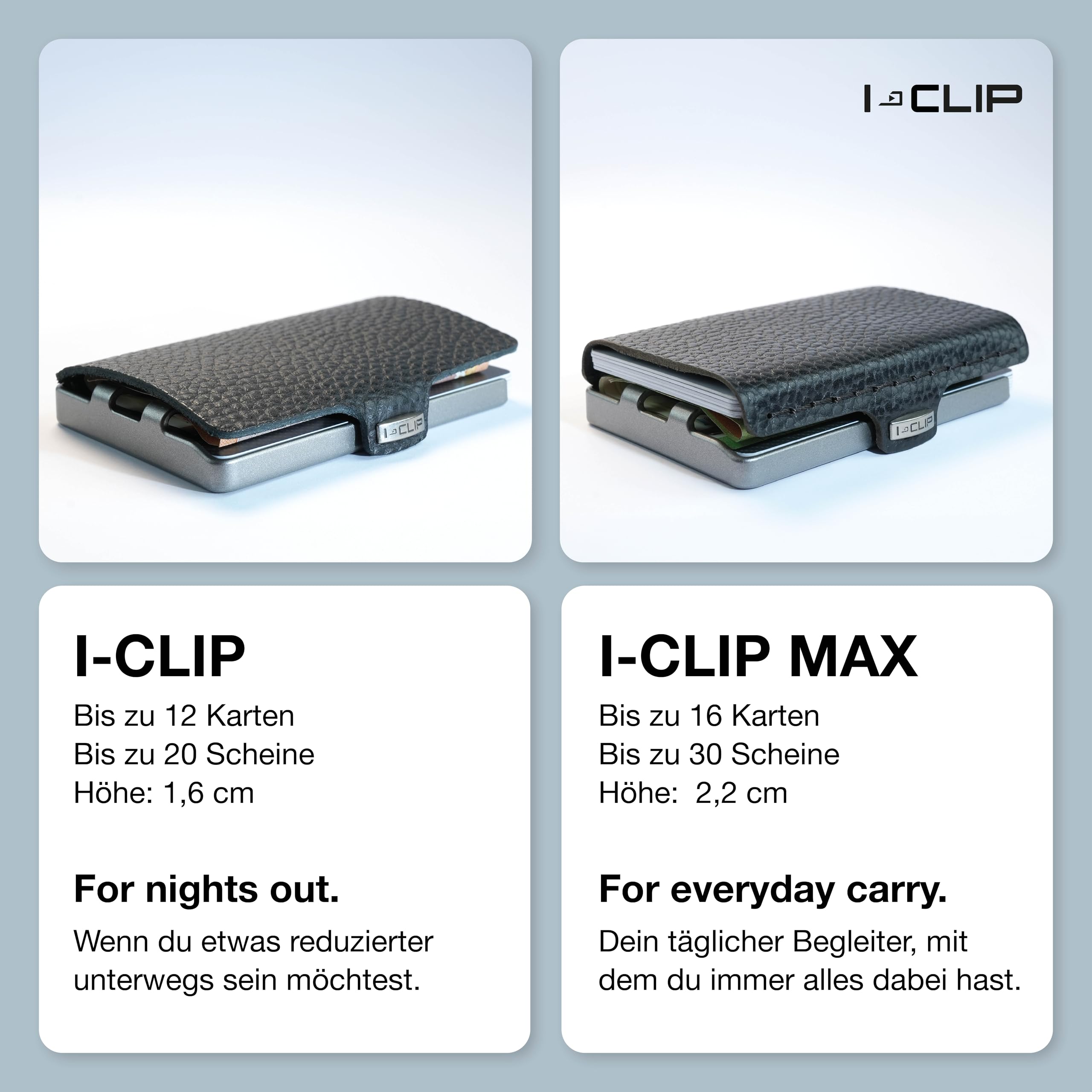 I-CLIP MAX Original Pure Schwarz - Geldbeutel - Slim Wallet mit Platz für 16 Karten - Geldscheinklammer für bis zu 30 Geldscheine - leichtes und Flexibles Portemonnaie