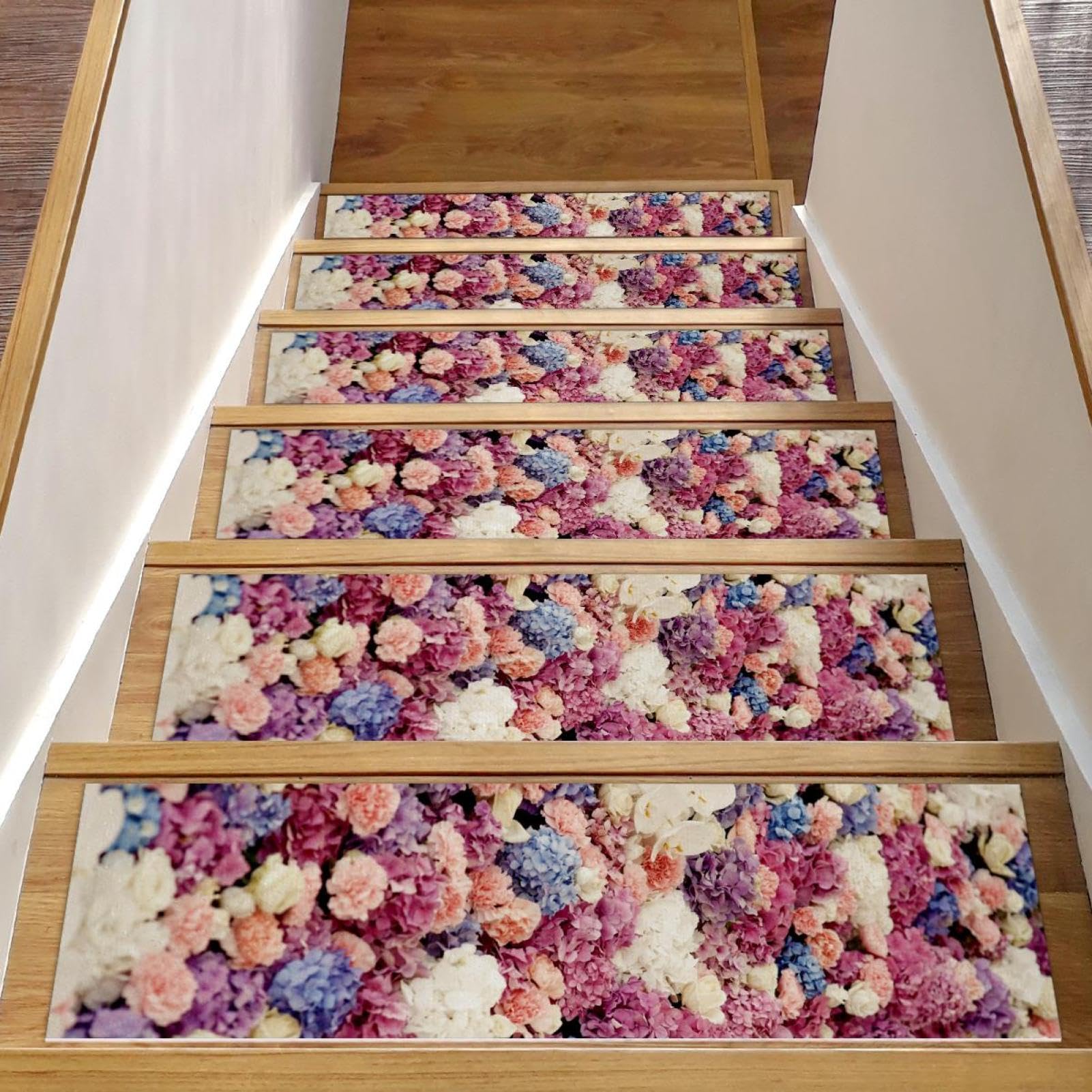 Peldaños antideslizantes para escaleras de madera en rosa romántico, pack de 15 unidades