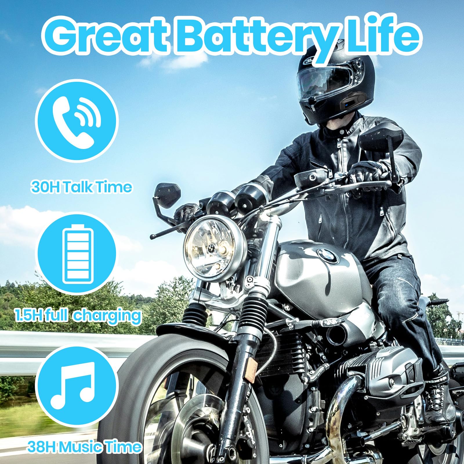BT-S6 Intercom Moto Duo pour 2 Casques - Bluetooth 5.3, Microphones Souple et Rigide, Partage de Musique, Portée de 1000m - pour Communication Intercom de Casque (2xBT-S6)