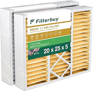 Filterbuy 20x25x5 Air Filter MERV 11 Allergen Defense (2-Pack), Pleated HVAC AC Furnace Air Filters Replacement for Honeywell FC100A1037, Lennox X6673, Carrier EXPXXFIL0020, Bryant, Day & Night, and Payne (Actual Size: 19.88 x 24.75 x 4.38 Inches)