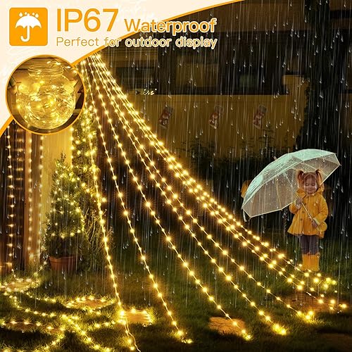 Miniatura 3 de Ollny Luces de Navidad para exteriores, 352 LED, 11.5 pies, luz blanca cálida para árbol de Navidad con control remoto enchufable, 8 modos IP67