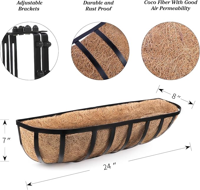 Made of durable plastic, these railing planters are weather-resistant and can withstand outdoor elements. The planters have built-in drainage holes to prevent overwatering and keep plants healthy. The design includes adjustable brackets to securely attach the planters to different railing sizes, giving you flexibility in placement and design.